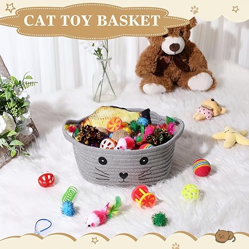 Miniatura 5 de Zopeal Juego de 58 cestas de almacenamiento para gatos, bolas intermitentes coloridas para mascotas, bolas arrugadas, juguetes de primavera, atraen
