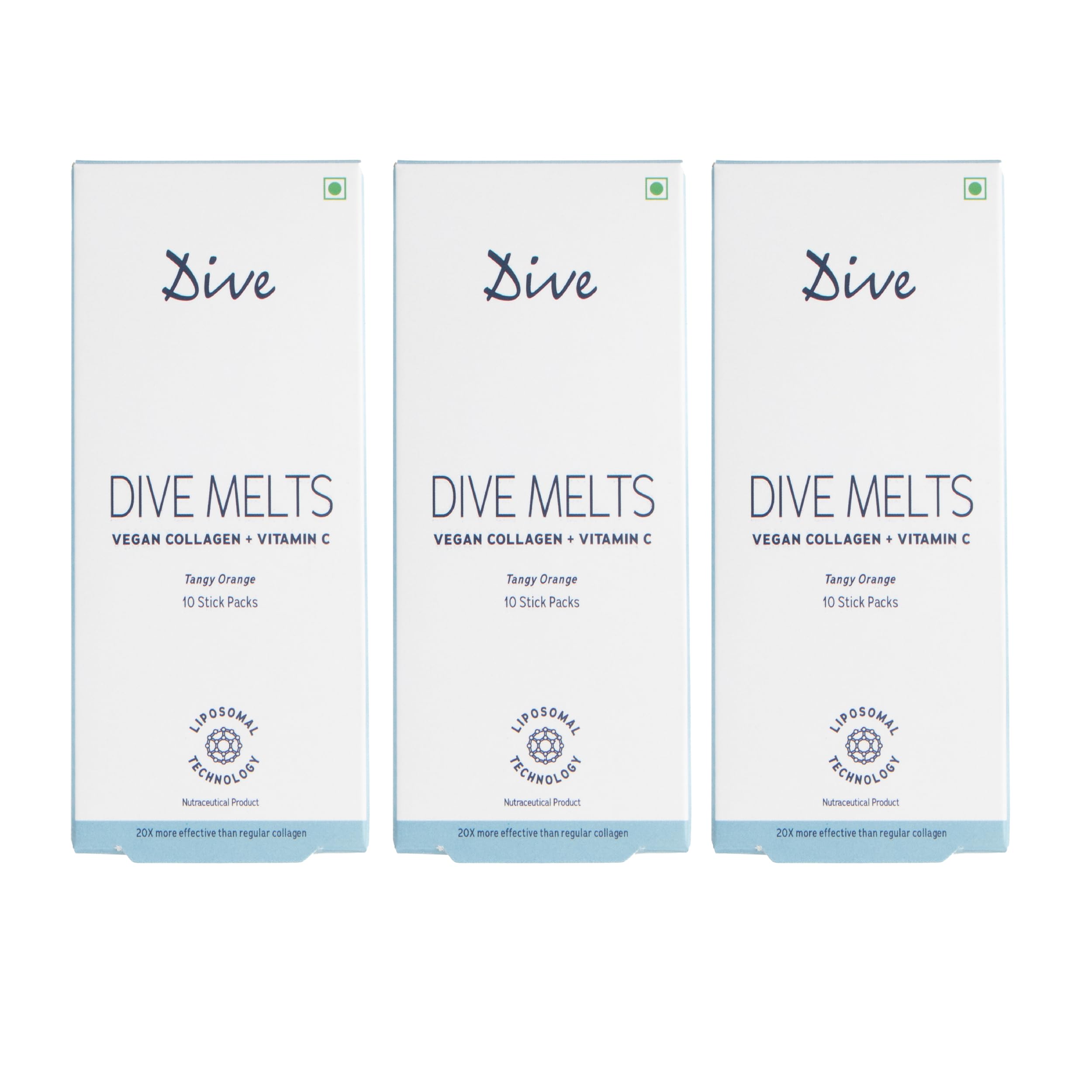 Dive Melts Vegan Collagen with Vitamin C for Women & Men | Improves Skin Hydration | Supports Healthy Skin, Hair, Joints & Bones | Glowing and Boost Skin Radiance 20 Sticks| Orange Flavor - Pack of 3