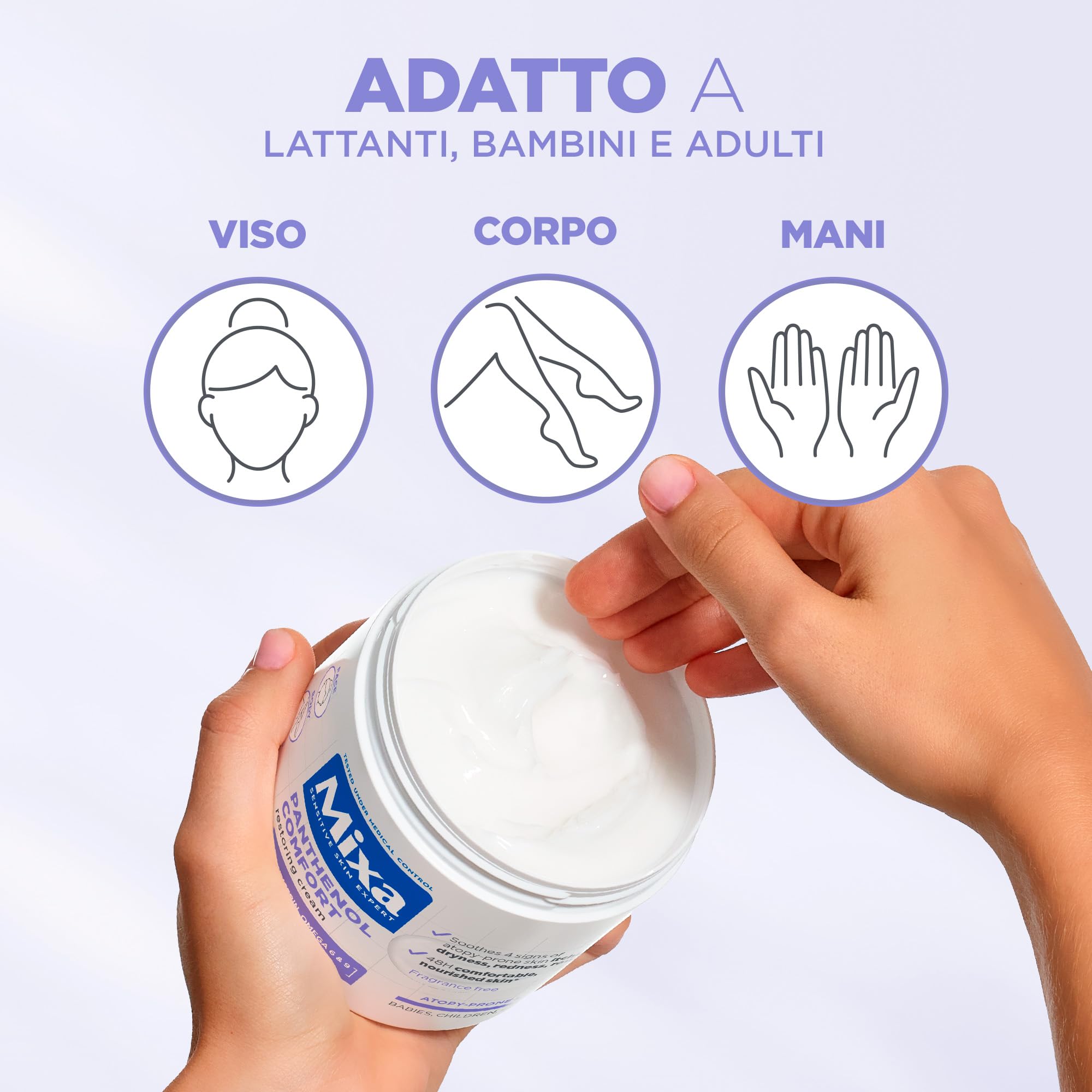 Mixa Crema Lenitiva Protettiva, Per Pelli a Tendenza Atopica, Pelle Lenita e Idratata per 48H, Effetto Anti-Prurito e Anti-Secchezza, Con il 13% di Pantenolo e Glicerina, Panthenol Comfort, 400ml