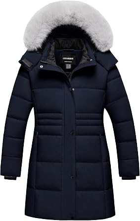 Girls Winter Coats Kids Long Puffer Jacket Heavy Parka Warm Fleece Ski Outerwear with Removable Fur Hood