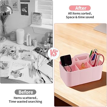 Caddy Organizer, Stackable Desk Caddy with Handle, Pink