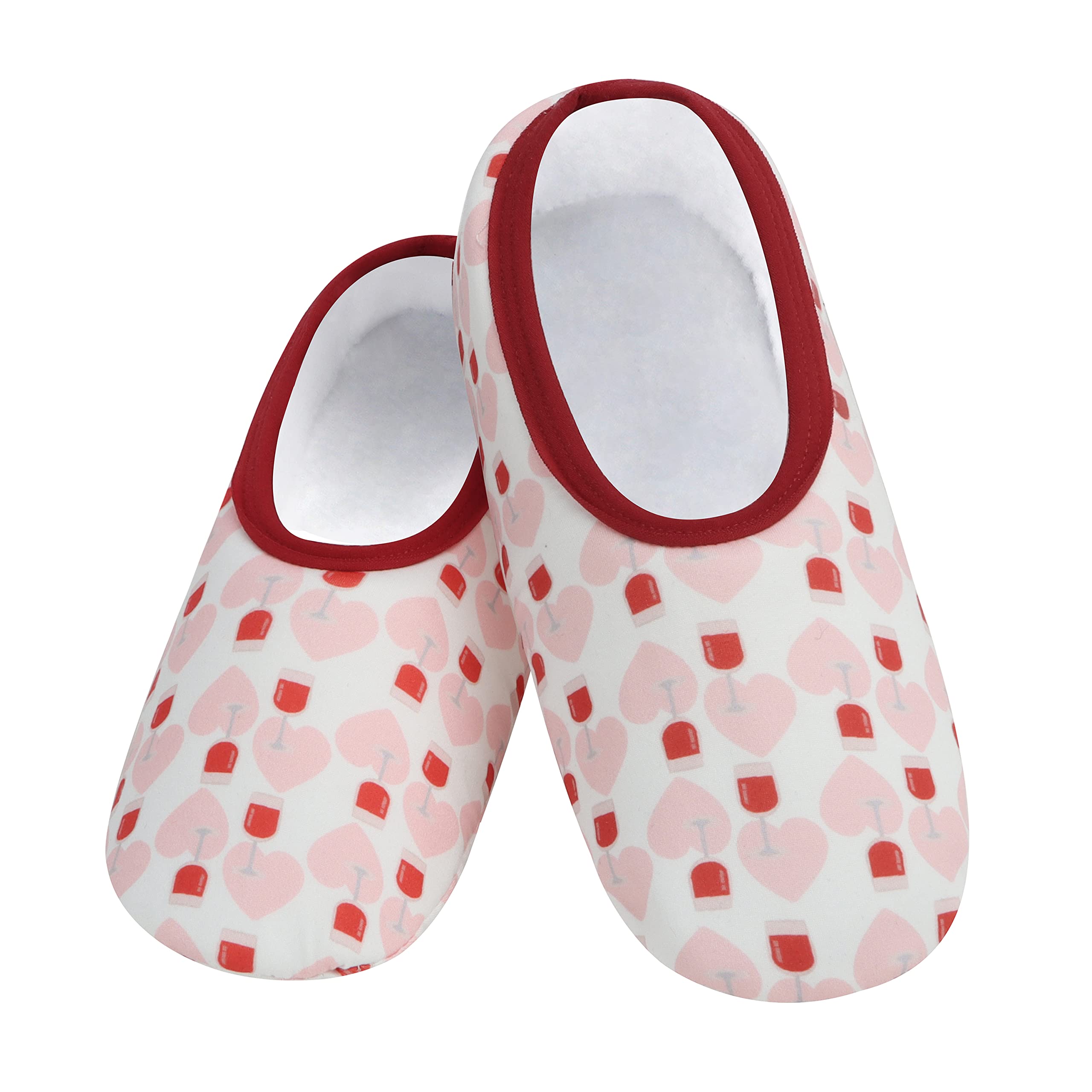Snoozies Skinnies Wine Coffee slipper socks for Women Non-Slip Lightweight Soft Sherpa Lining- Foldable Travel (WNHRT|Small)
