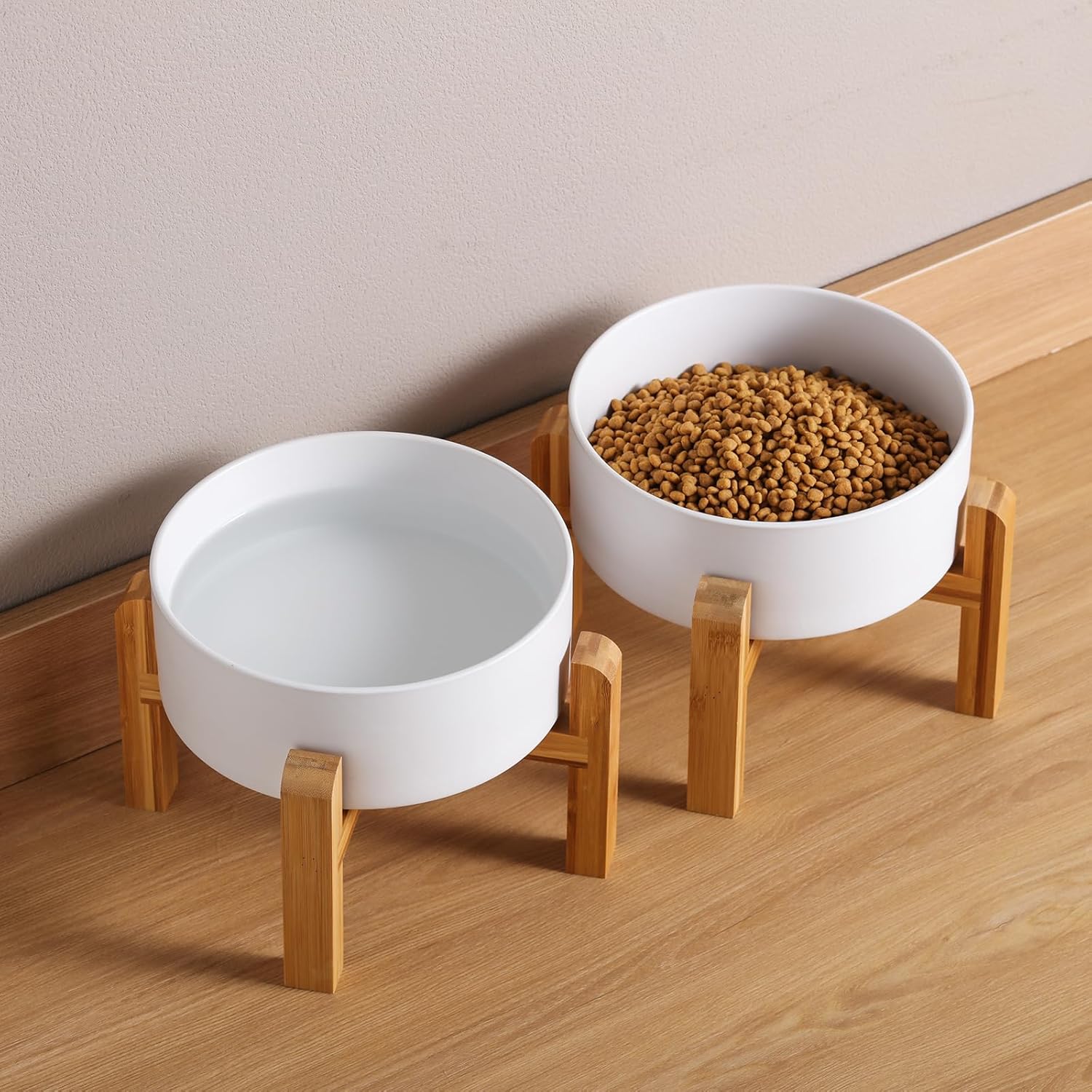 White Elevated Dog Bowl Ceramic for Medium Large Sized Breed,Raised Dog Food Water Bowl with Stand,8 in 7.6 Cups Non Slip Pet Dish Heavy Weighted