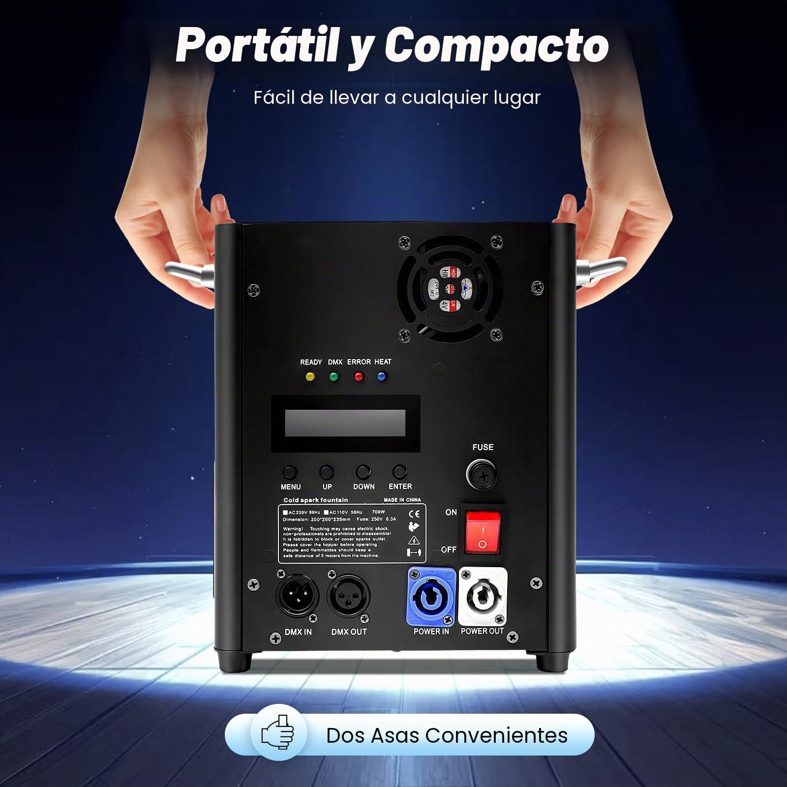 Máquinas pirotecnológicas Máquina de efectos especiales para escenarios de 700 W, control DMX, mando a distancia, altura de pulverización ajustable, para escenarios, bares, fiestas eventos