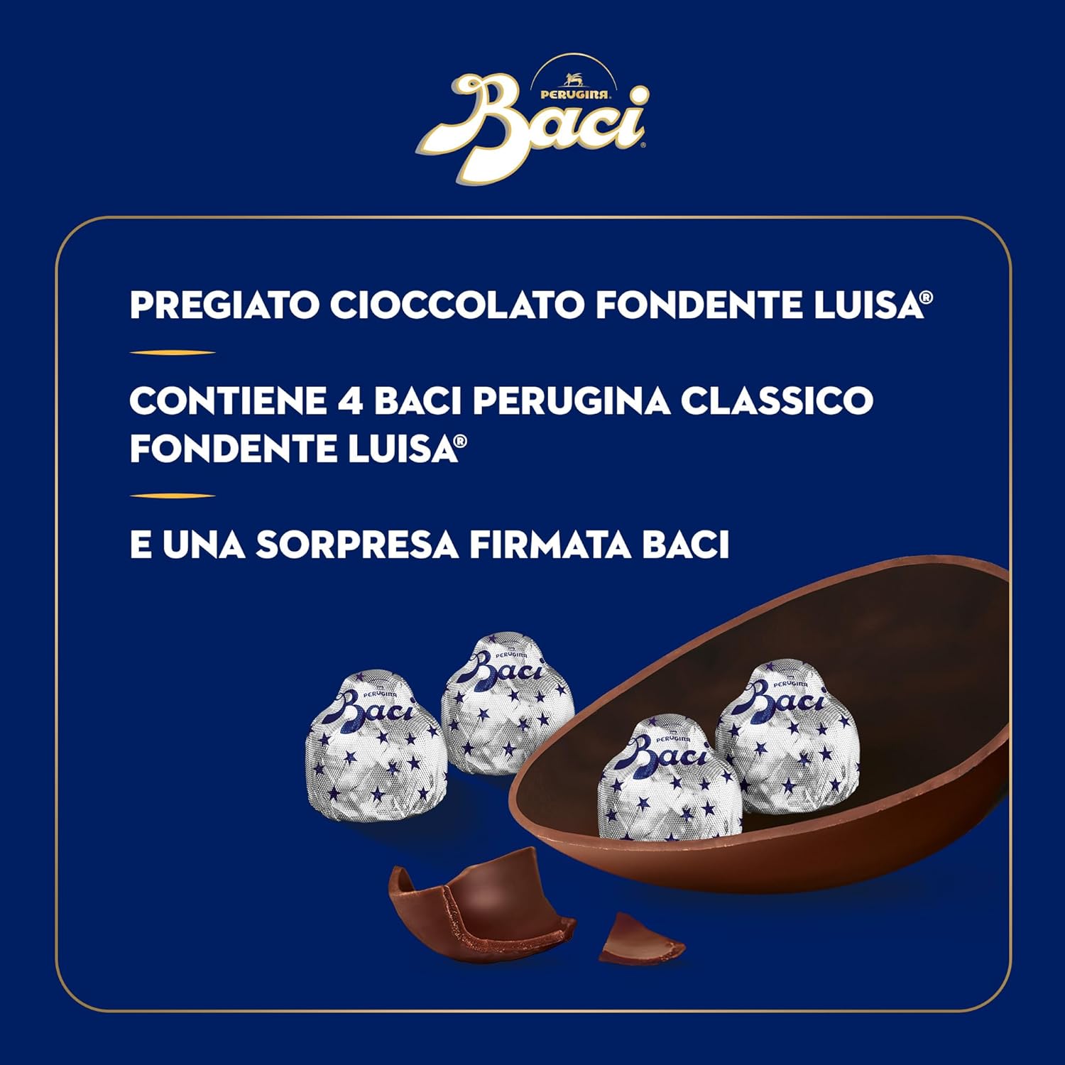BACI PERUGINA Maxi Uovo di Pasqua 2024 Cioccolato Fondente con sorpresa e 4 cioccolatini 380g - Immagine 4