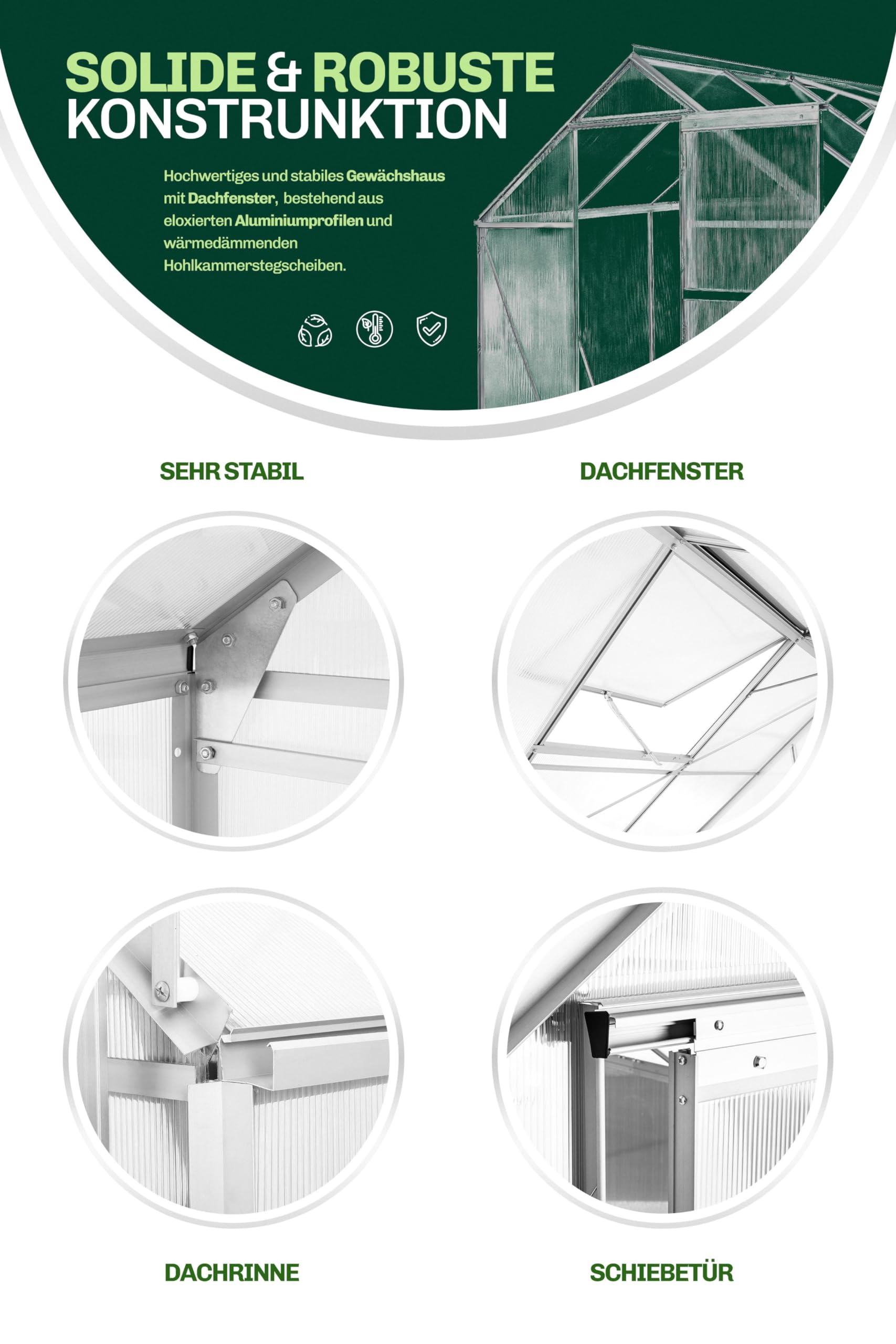 Aluminium Gewächshaus 250 x 190 cm - 4,75 m² - 4mm Platten - Robust, Winterfest & Vielseitig Nutzbar - Ideal für Tomaten, Kräuter & Jungpflanzen - Einfacher Aufbau, ohne Fundament