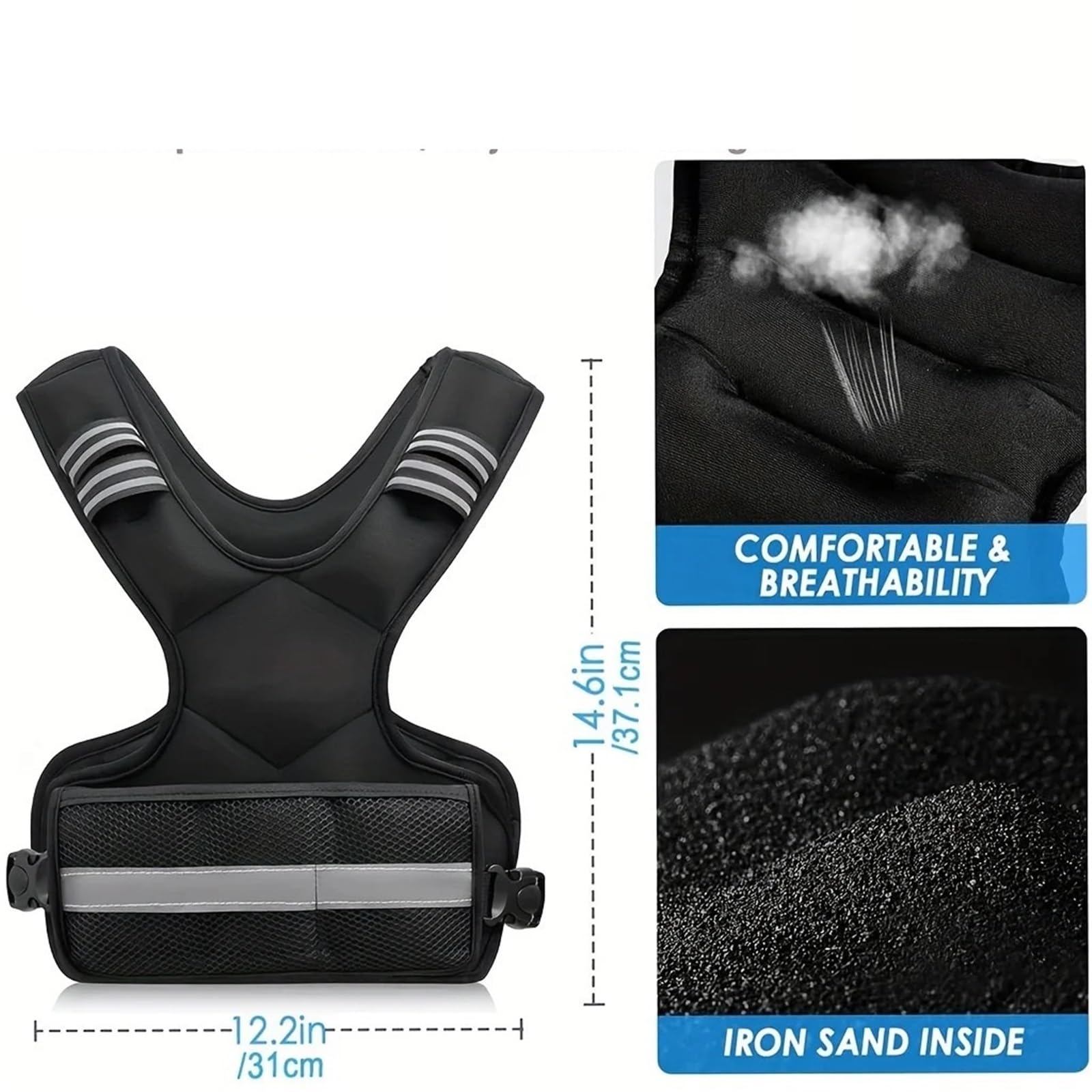 Chaleco con pesas ajustable de 4 a 10 libras, 6 y tiras reflectantes for entrenamiento fuerza para gimnasio
