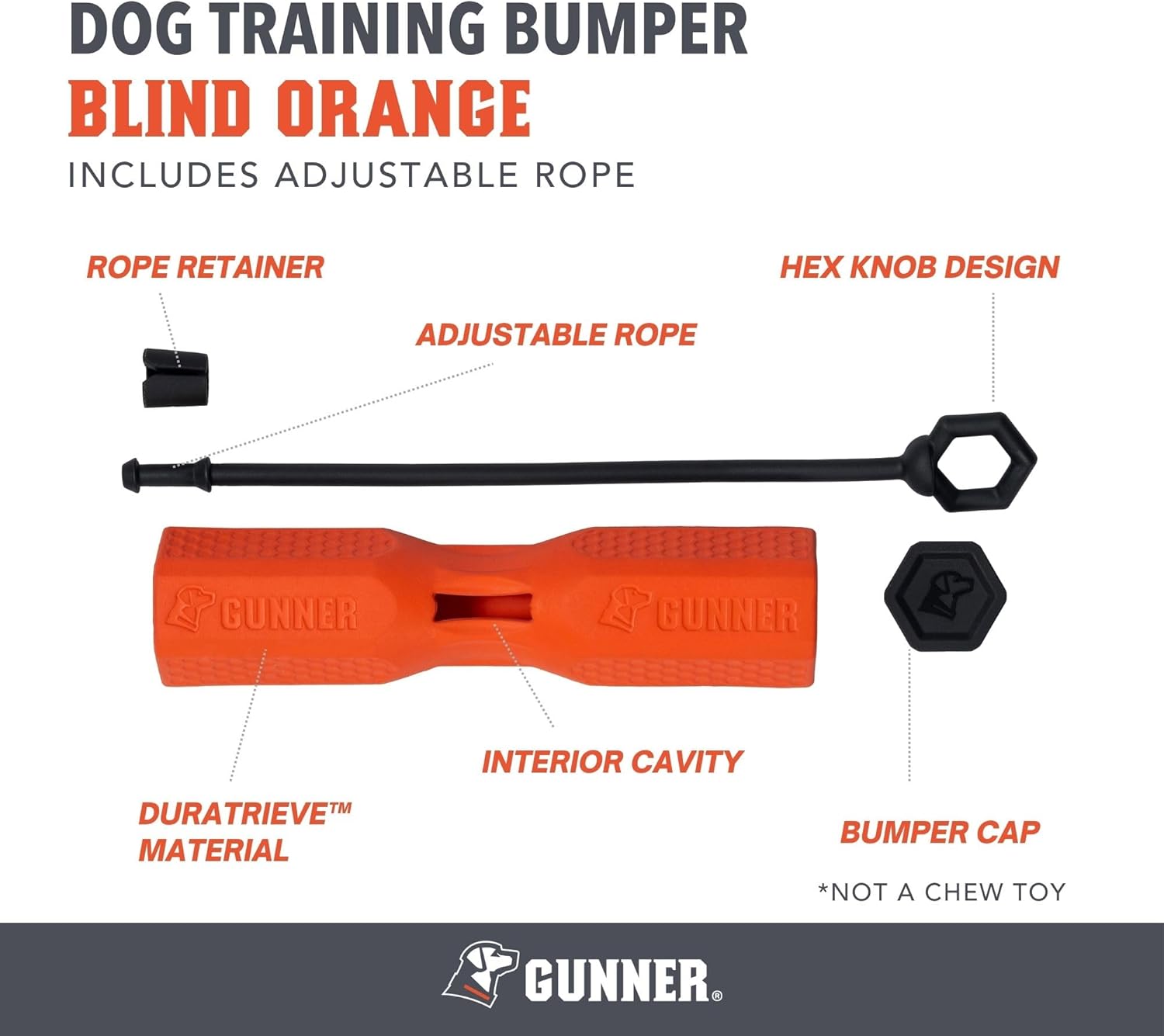 GUNNER Dog Training Bumper - Retriever Training Dummy, Retrieving Dummies for Pets, Bumpers for Water Retrieving with Adjustable Rope, (Orange)