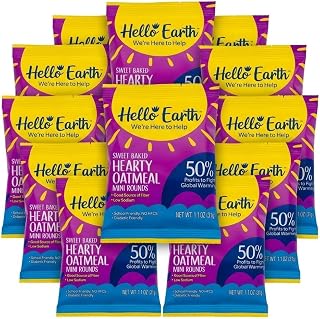 Hello Earth Oatmeal Cookies Low Sodium Snack Diabetic Friendly Whole Grain Nut Free Individually Wrapped Convenient Healthy Treat - 12 Pack (1.1 oz)