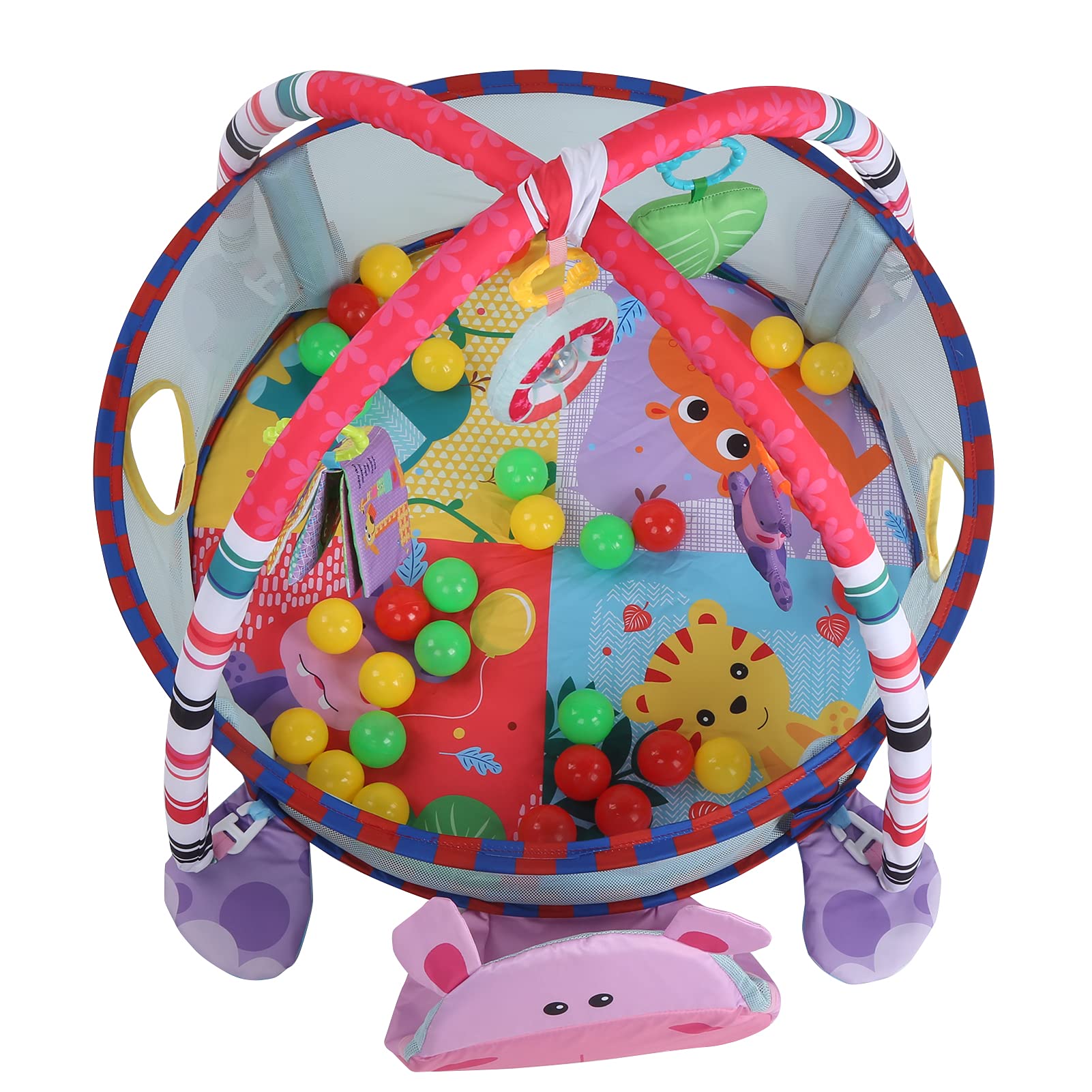 Hidyliu Tappetino da Gioco per Bambini da Palestra con Palline Colorate e Giocattoli Pendenti per Gattonatori Neonati 37,4 X 27,6 X 19,7 Pollici Panno Sicuro (Ippopotamo Rosa)