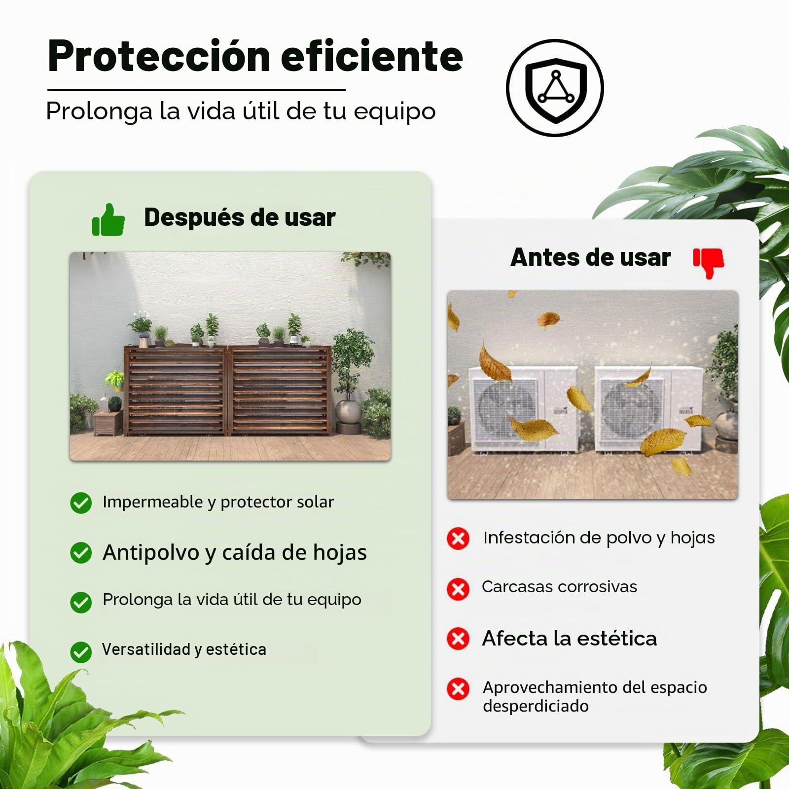Funda Aire Acondicionado Exterior Madera Cubre Aire Acondicionado Exterio Funda Para Aire Acondicionado Balcon Cubierta Aire Acondicionado Exterior Protege Del Sol La Lluvia Soporte(86x35x80cm)