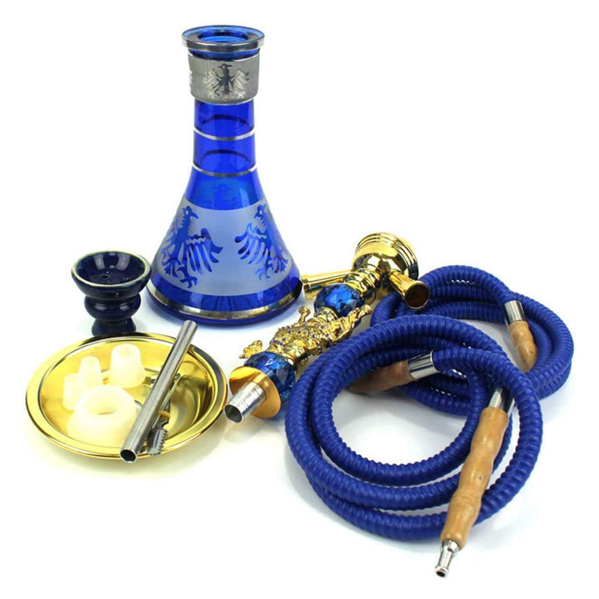 Juego Narguile Lujo 20" 2 Mangueras Kit Premium Narguile Jarrón Vidrio Cuenco Cerámica Pinzas para Carbón Escultura Caballo Narguile para Fumar Shisha Narguile