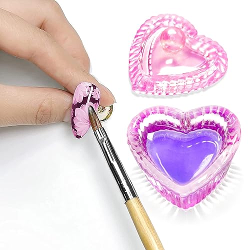 Miniatura 5 de Crystal Sweet Heart Shape Acrílico Liquid Powder Glass Dappen Dish Vaso de vidrio con tapa Tazón de tapa para arte de uñas acrílicas, kit