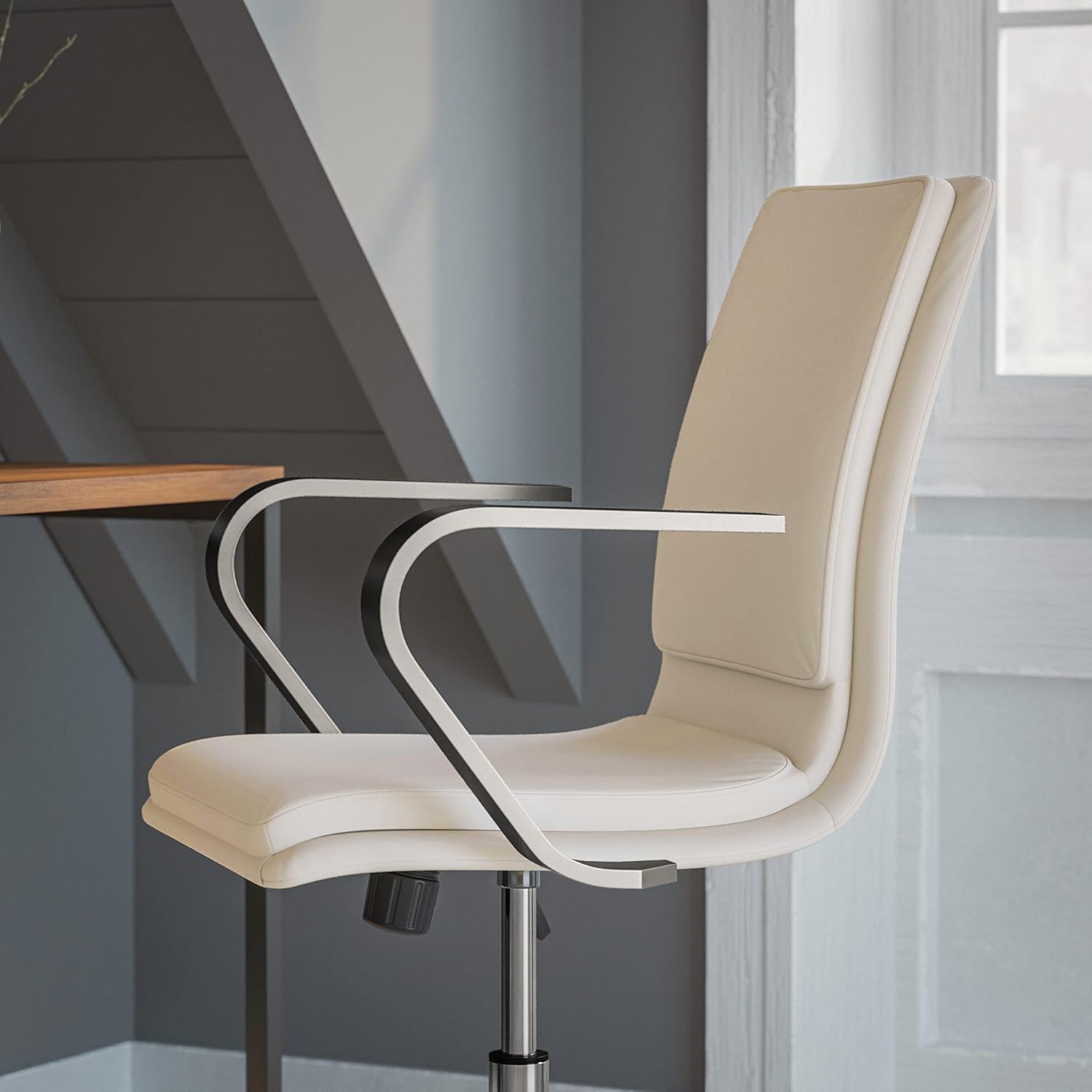 Flash Furniture James Mid-Back Designer Executive Office Chair - Taupe LeatherSoft Upholstery - Brushed Chrome Base and Arms - Height Adjustable 360° Swivel Seat