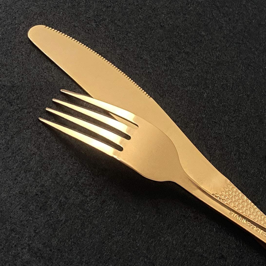 puzhler 24 Piece Titanium Golden Plated 304 Stainless Steel Flatware Sets, 24 Pieces Gold Dinnerware Set, Golden Silverware Set, Service for 6 (Shiny Golden) in Gift Box