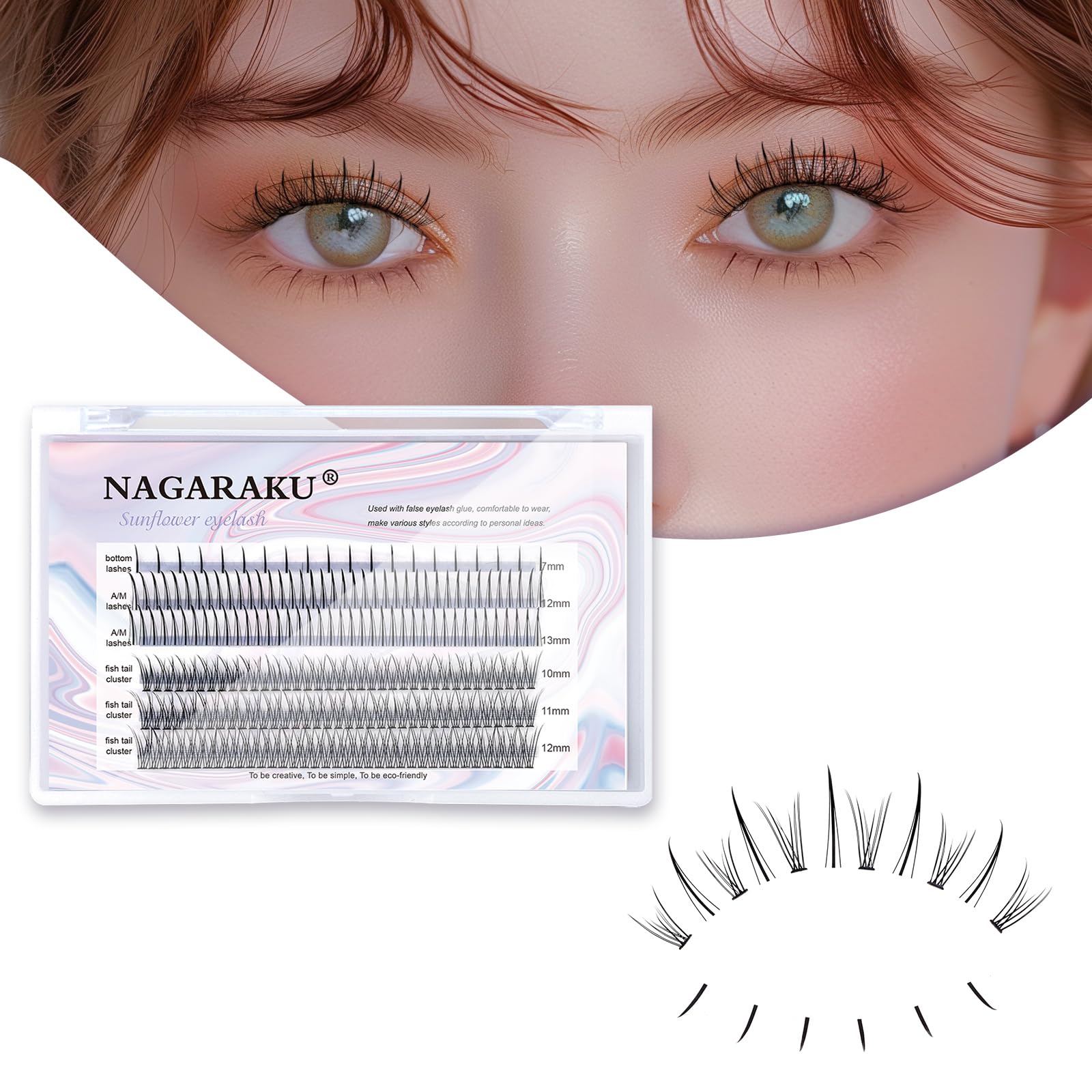 NAGARAKU 211 Pcs 3 IN 1 Individual Cluster False Eyelashes Mixed 3 Type False Eyelashes - Spikes A Shape/Fishtail Fairy Extension Premade Fans/Bottom Lashes Volume DIY Lash at Hom - 0.07mm C Curl 13mm