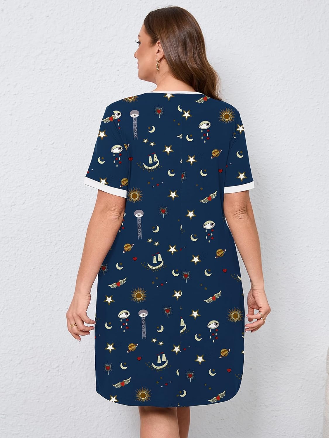 AusLook Plus Size Women's Nightgown Short Sleeve Sleep Dress Sleepwear Sleepshirts Pleated Scoopneck Nightshirt 1X-5X - Image 2