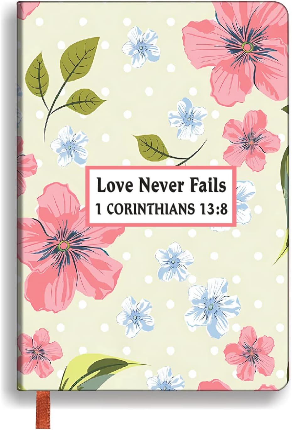 Christian Gift Bible Verse Leather Journal for Women A5 Hardcover Lined Notebook Prayer Faith Religious Gift Inspirational Friendship Gift Motivational Notebook (1 CORINTHIANS 13:8)