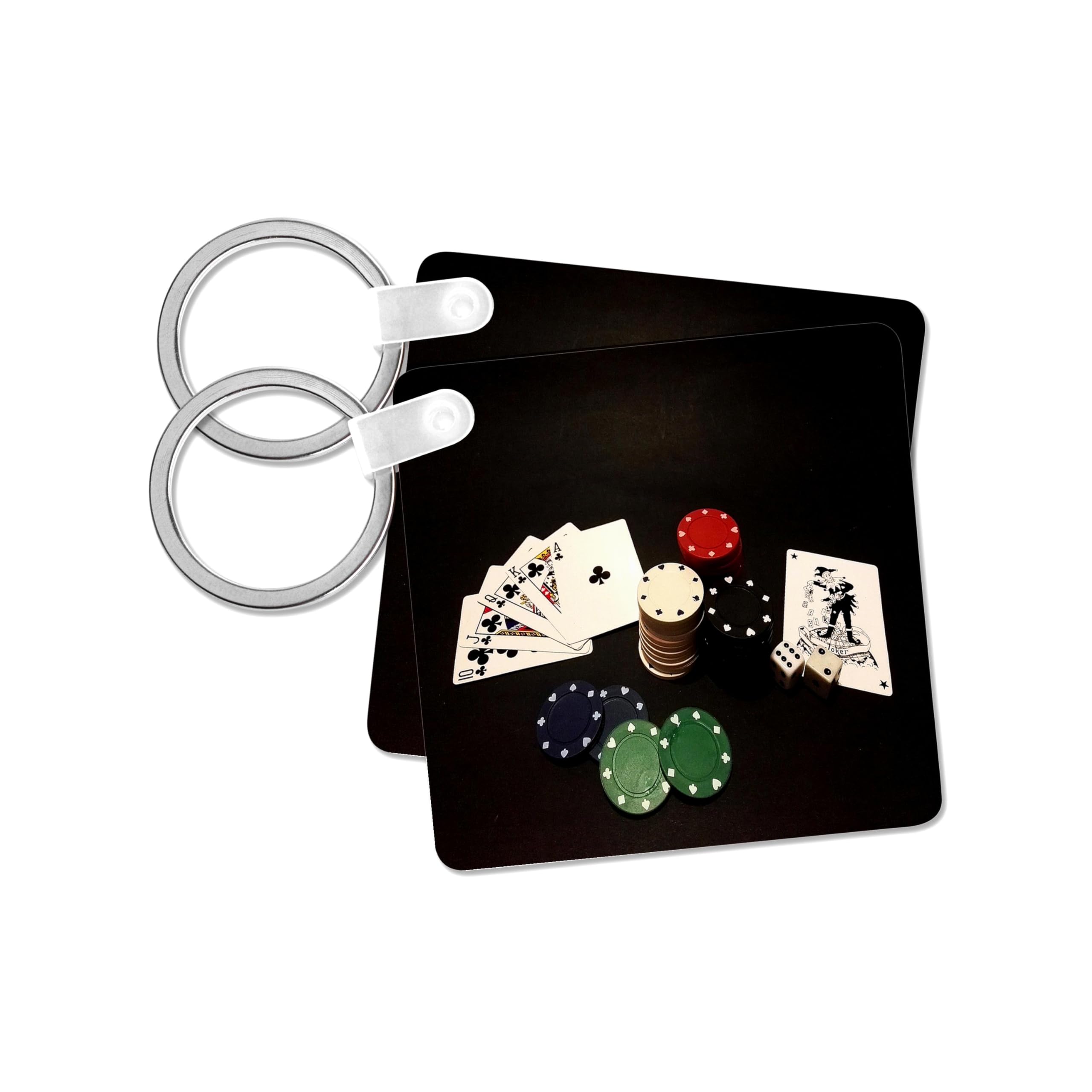3dRose, Image of Poker Hand With Chips On Black, set of 2 Key Chains