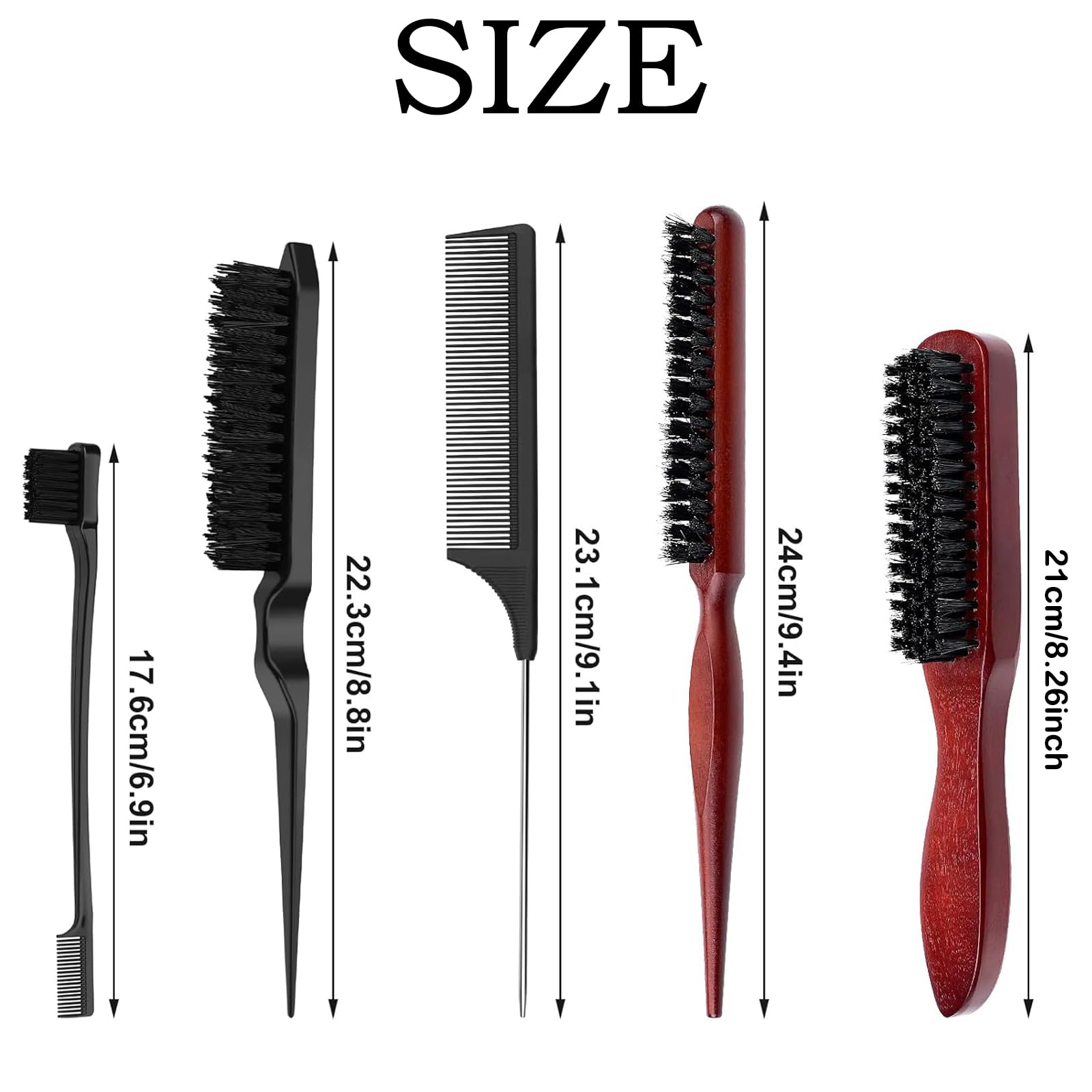 5 Pcs Slick Back Teasing Brush for Damaged Hair Soft Beard & Slick Back Hair Smoothing, Men's Beard Comb, Black - Image 2
