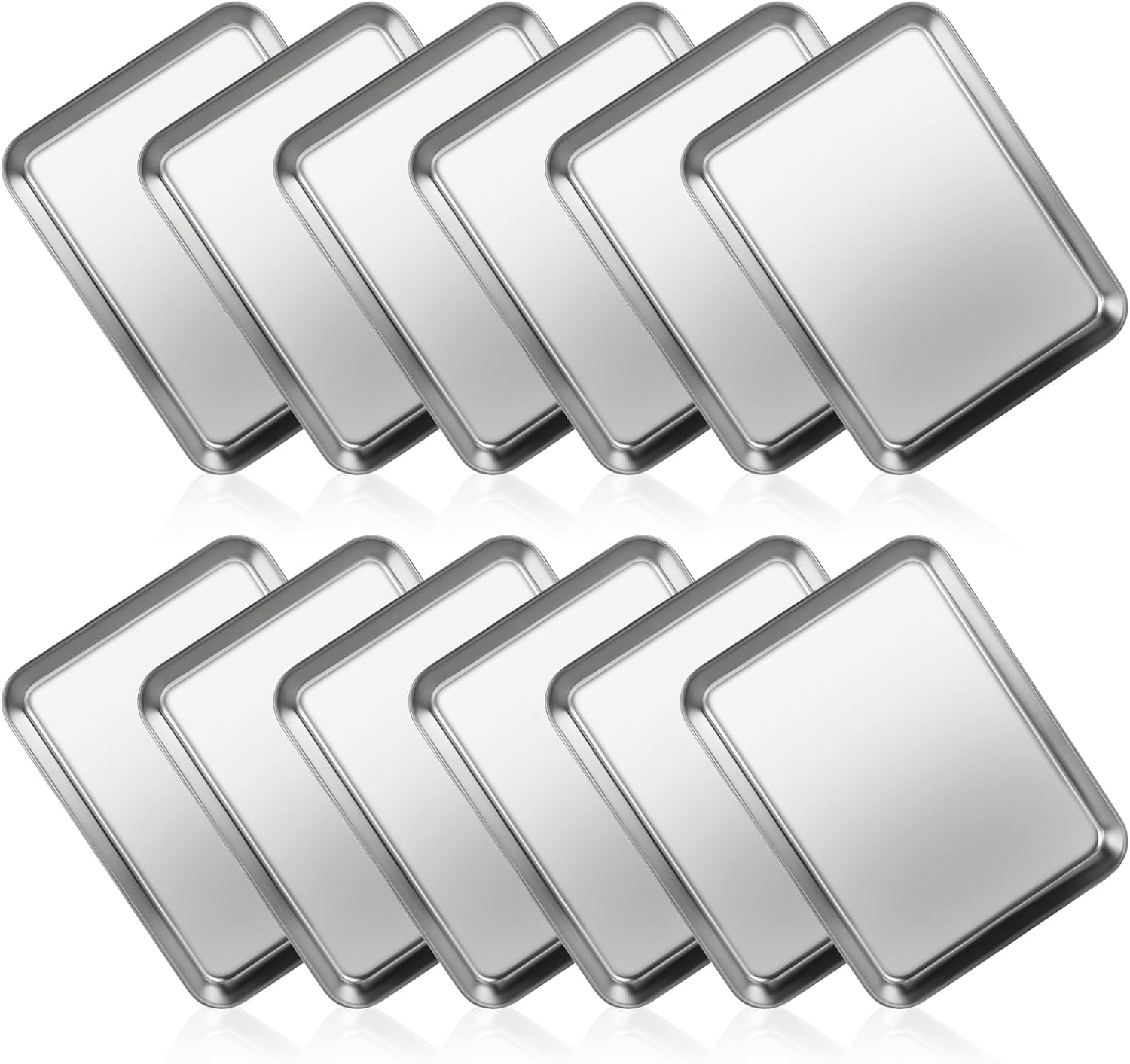 12PCS Stainless Steel 1/8 Sheet Pan, Nonstick Small Cookie Sheet, Small Baking Pans, Toaster Oven Pans, Metal Tray, Stainless Steel Cookie Sheets For Baking, Oven And Dishwasher Safe