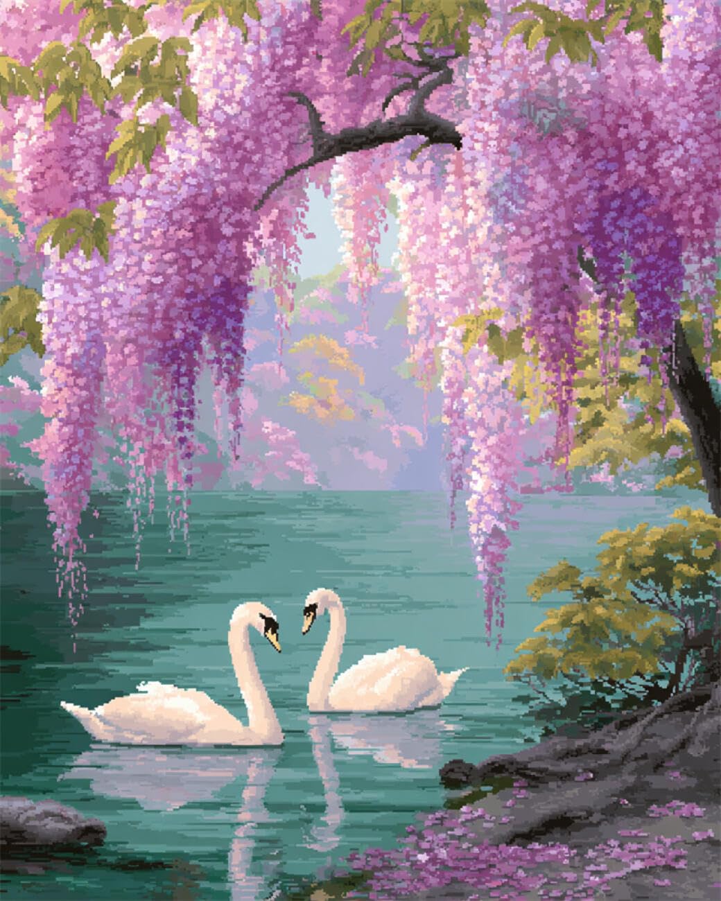 AYAOYANGGO Animal DIY Bead Embroidery Set Fantasy Swan Needlepoint Handcraft Kit DIY Beaded Painting 3D Tapestry Bead Cross Stitch Set 40x50cm