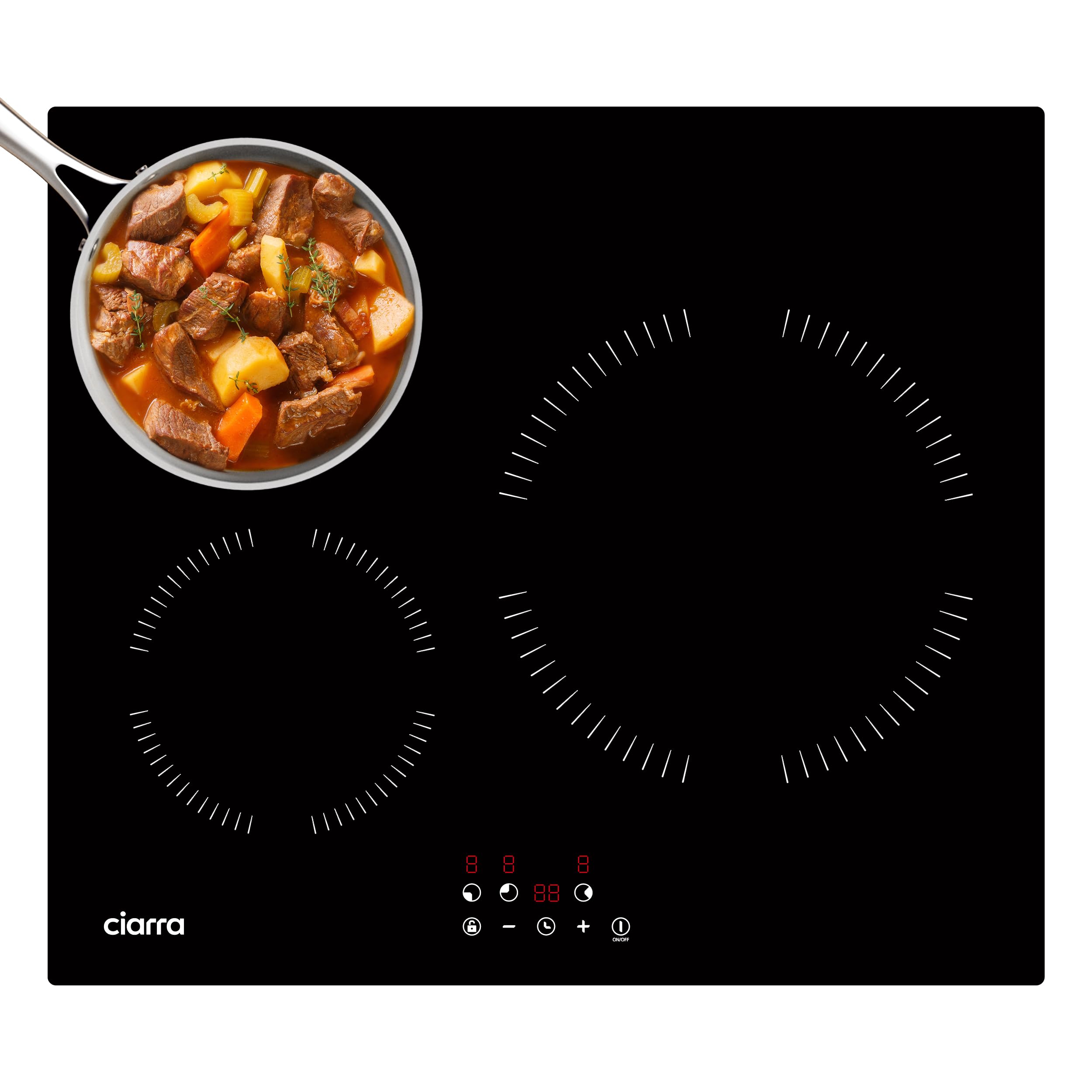 Ciarra Placa Induccion 3 Zonas 60cm 5600W, Zona Gigante de 28cm, CABBIH3-A | Limitador de Potencia, Control Táctil, Temporizador, Bloqueo Infantil, Ideal para la Cocina Familiar Diaria