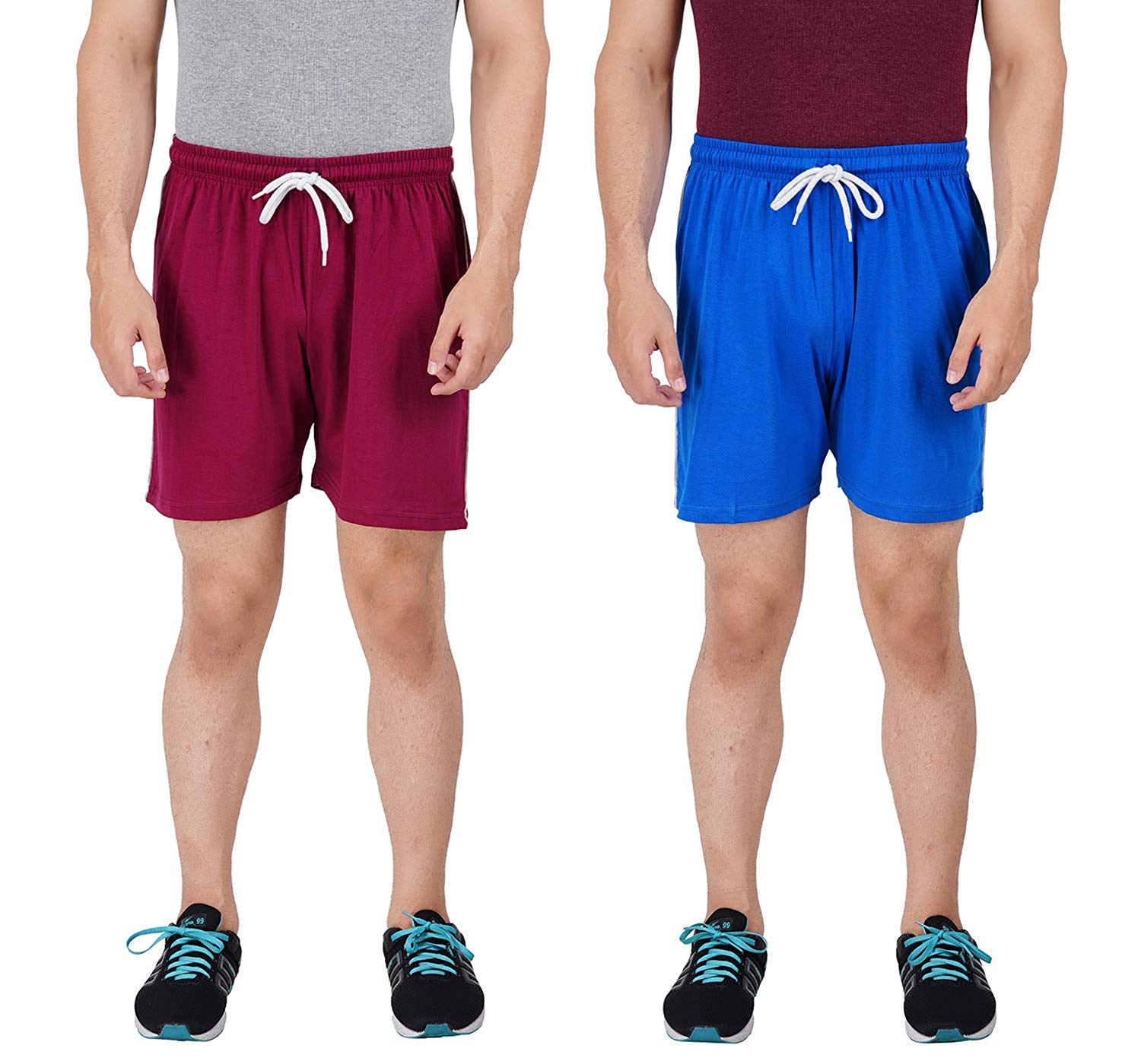 pride apparel Men's Cotton Barmunda Bottom Lounge Casual Comfort Sleep Shorts-Pack of 2 (2XL, Red-Sky)-picture-18