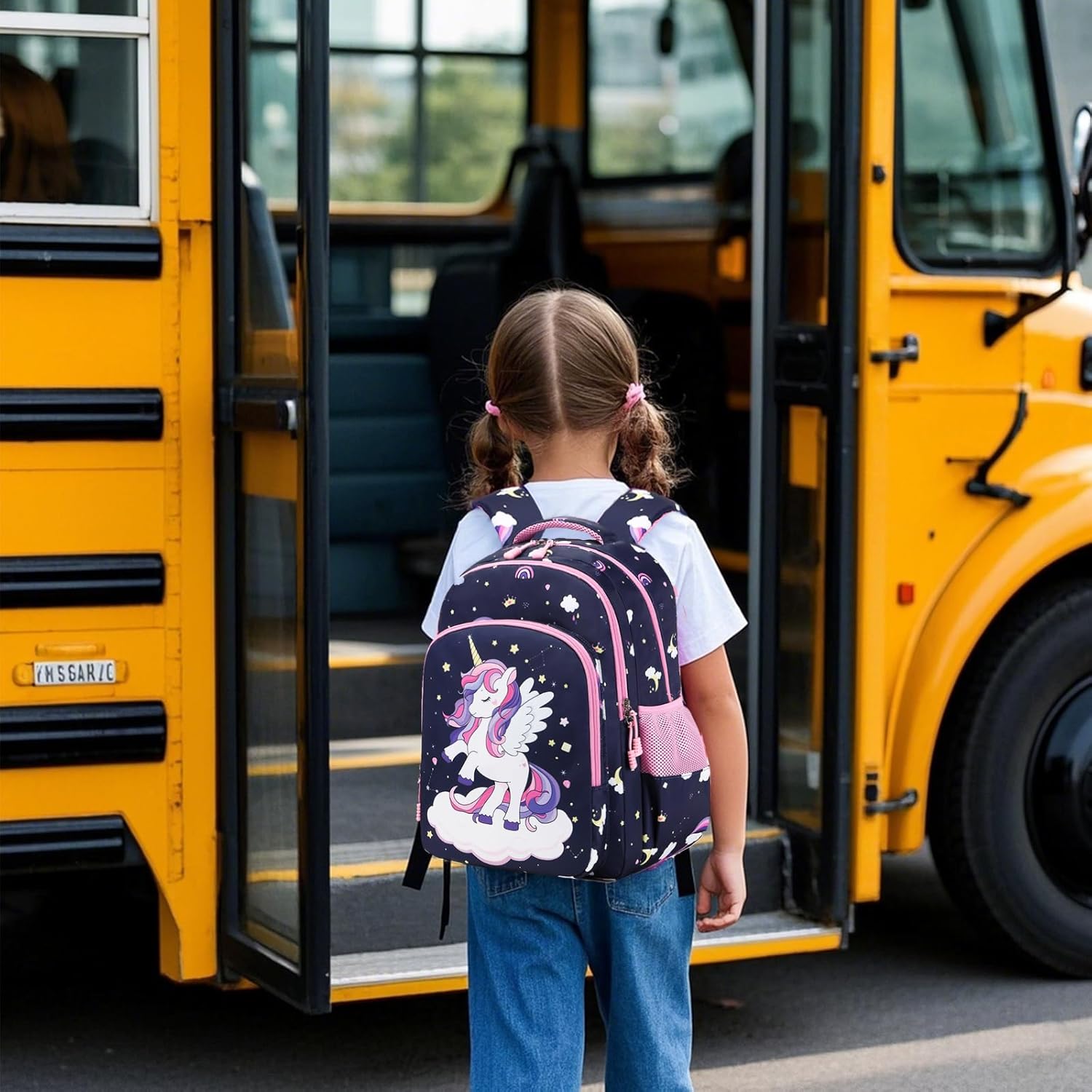 Jumpopack Unicorn Backpack for Girls School Backpacks for Girls Elementary School Bag Bookbag,Navy Unicorn - Image 2