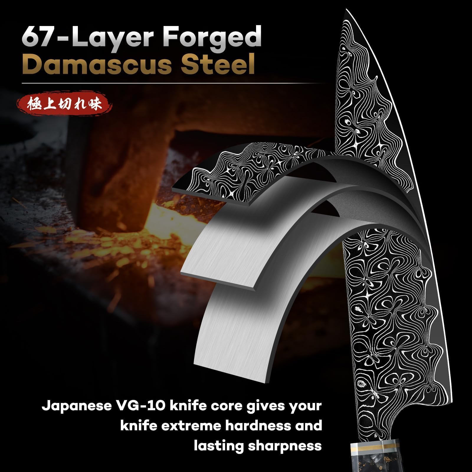 Huusk Damascus Chef Knife 8 Inch, Super Sharp Japanese Kitchen Knives — Amazon image 3