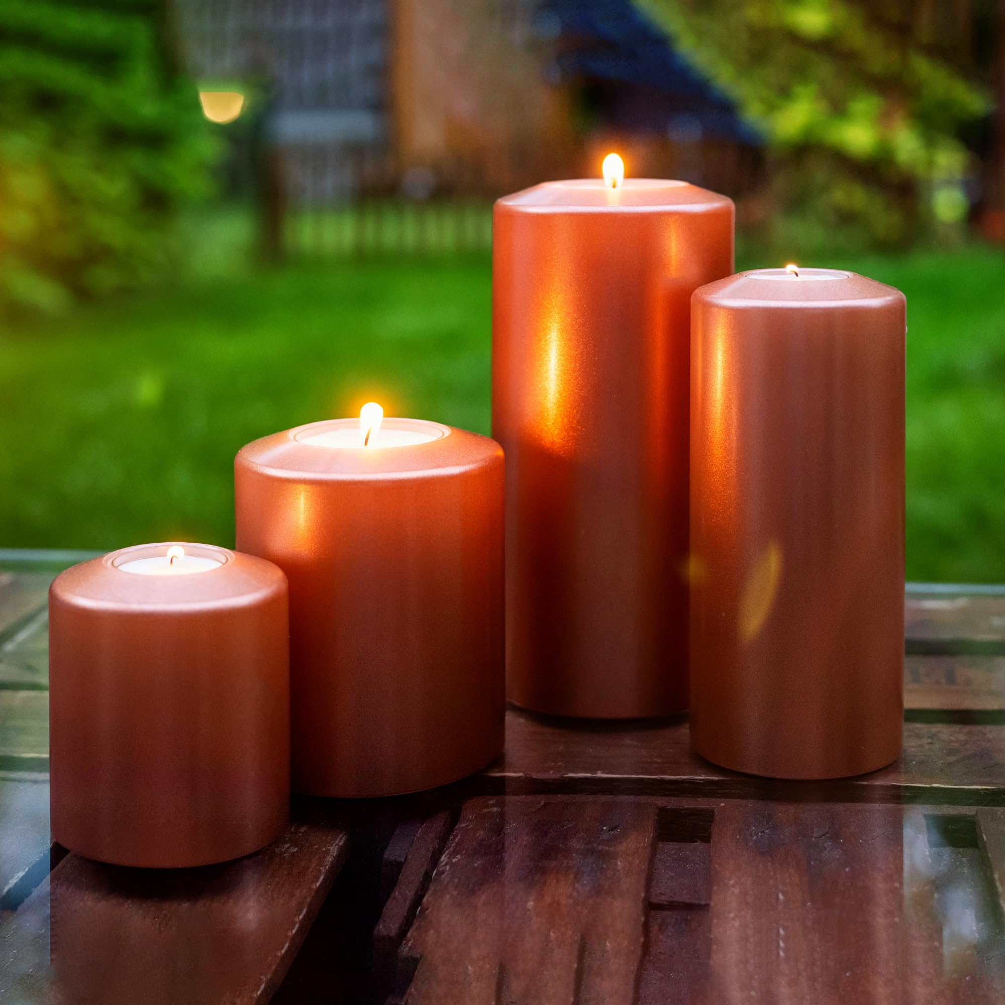 Qult Farluce Classic Metallic Copper Ø 8 + 10 cm • Świeca typu podgrzewacz w kształcie świecy • Świeca z tworzywa sztucznego o wyglądzie świecy • Świeca typu tealight z wkładką typu tealight • W