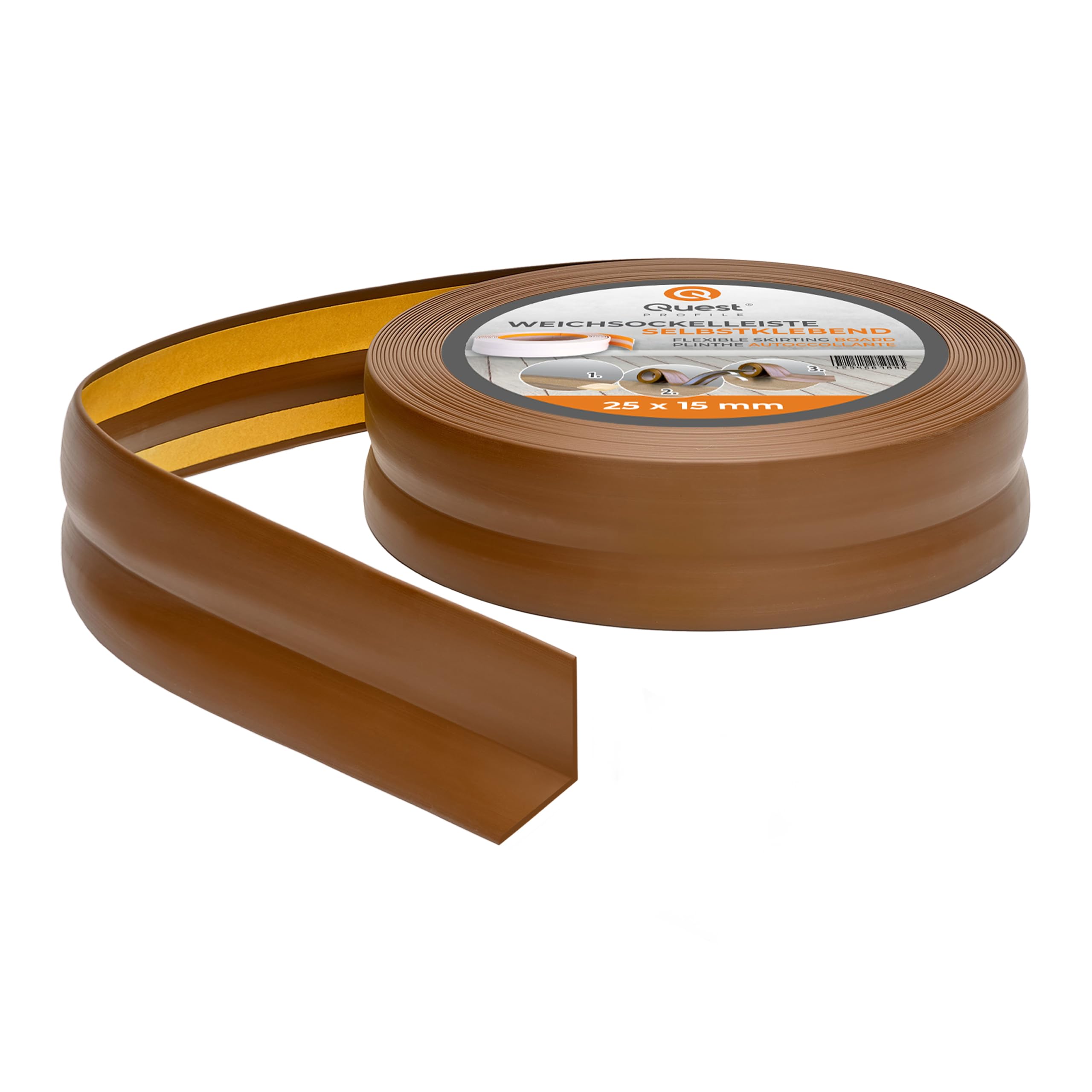 Quest Rodapié Flexible PVC 25x15 mm Autoadhesivo - Marrón, 15 m