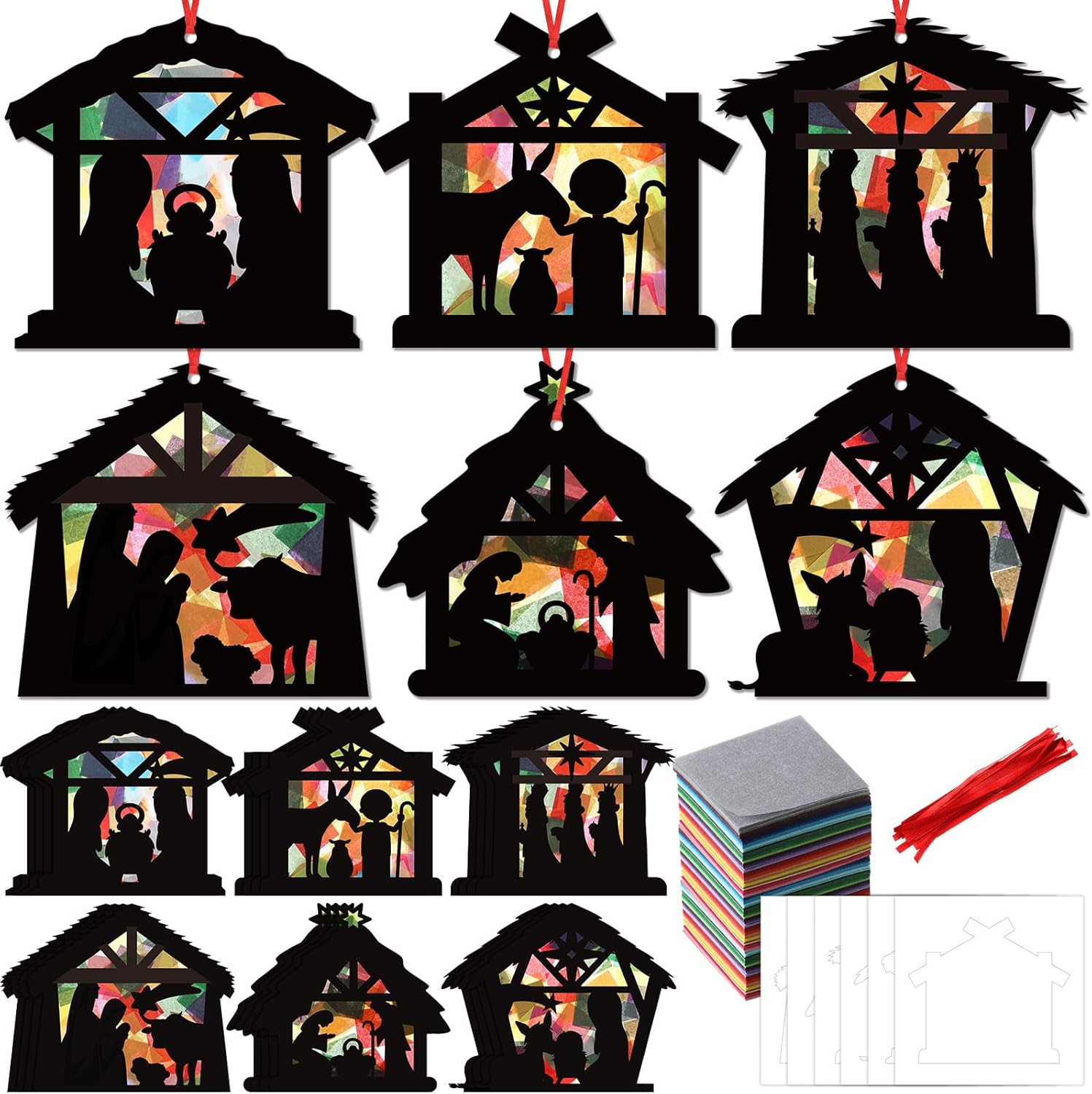 Resurhang 24 Sets Nativity Christmas Silhouette Craft Kits Happy Birthday Jesus Scene Ornaments Religious Sunday School Crafts for Xmas Home Activities, 6 Styles