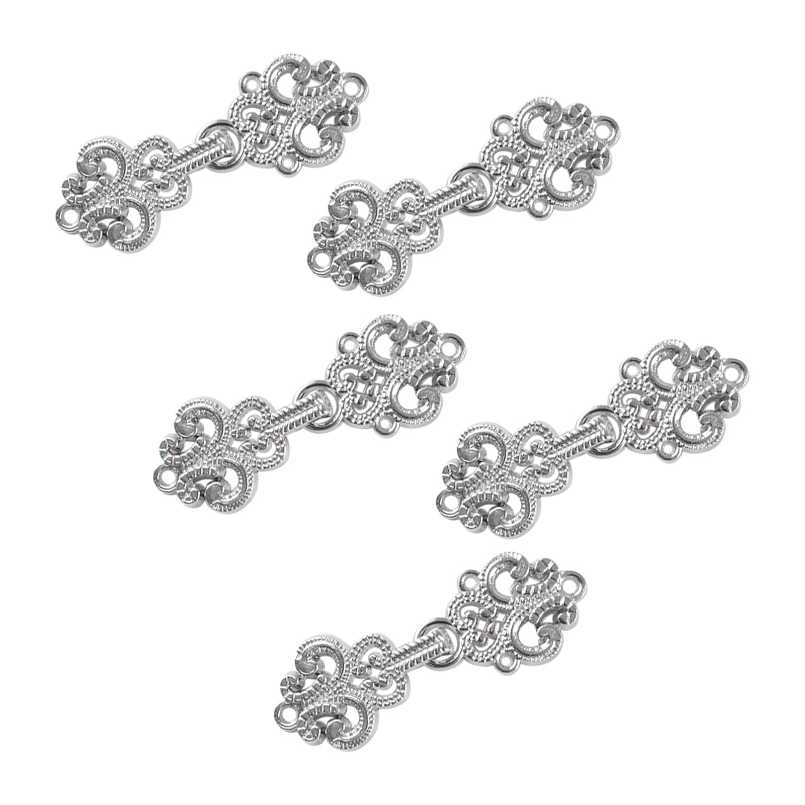 Wandic White Nickel Cardigan Clips, 5 Pairs Vintage Hollow Flower Cape Fasteners Sew On Hooks And Eyes Cardigan Clip Cloak Clasp Fasteners For Sweater Shawl,