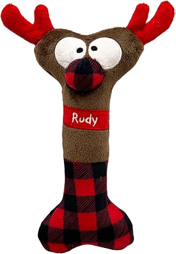 Huxley & Kent para perros  Hueso de reno  Juguete de peluche navideño para perros con chirriador  Regalo divertido para perros  Divertido, duradero