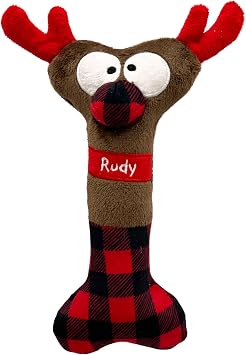 Huxley & Kent Power Plush Squeaky Dog Toy, Reindeer Bone | Built in Squeaker & Crinkle, Reinforced Mesh Lining, Machine Washable, Soft for Puppies, Seniors & Light Chewers