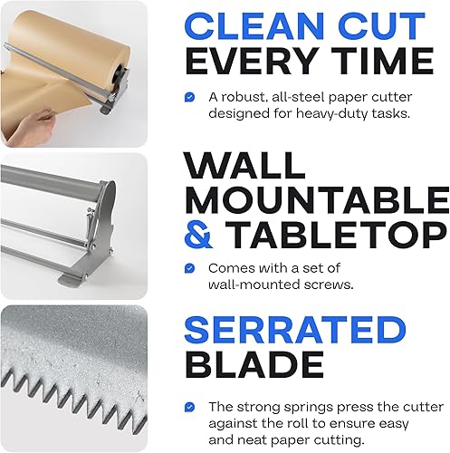 Miniatura 4 de IDL Packaging Dispensador y cortador de rollos de papel kraft de 36 pulgadas para rollos de hasta 36 pulgadas de ancho y 9 pulgadas de diámetro,