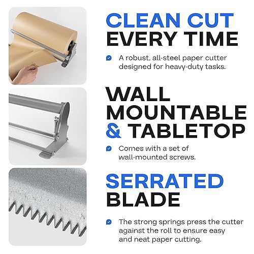 Miniatura 4 de IDL Packaging Dispensador y cortador de rollos de papel kraft de 24 pulgadas para rollos de hasta 24 pulgadas de ancho y 9 pulgadas de diámetro,