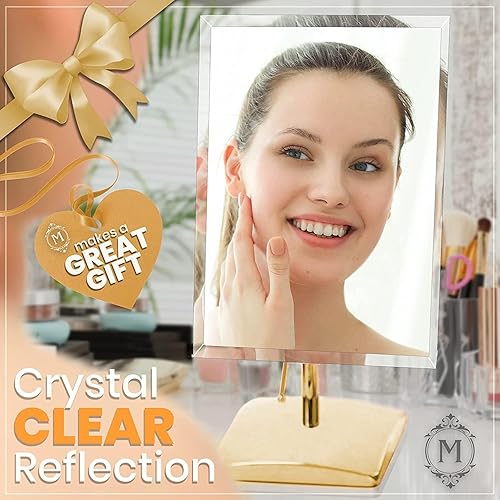 Miniatura 4 de MIRRORVANA Espejo grande de pie, sin marco, chapado en oro, diseño biselado para escritorio, mostrador de venta, baño y tocador (9.8 x 7 pulgadas)