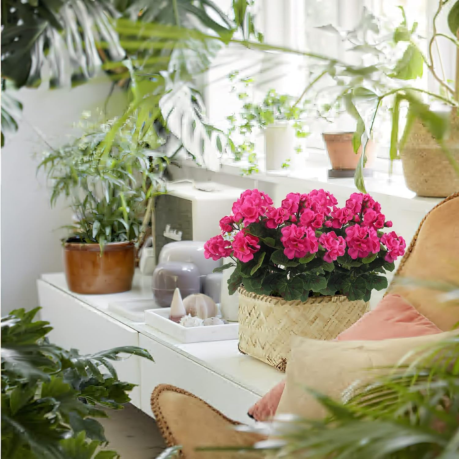 CISDUEO 2 Pcs Artificial Geraniums Outdoor Silk Flowers Rose Red Artificial Geranium Bush Faux Flowers Red Geraniums for Floral Home Decor Indoor Garden Patio Grave Cemetary Vase Table Centerpiece - Image 7