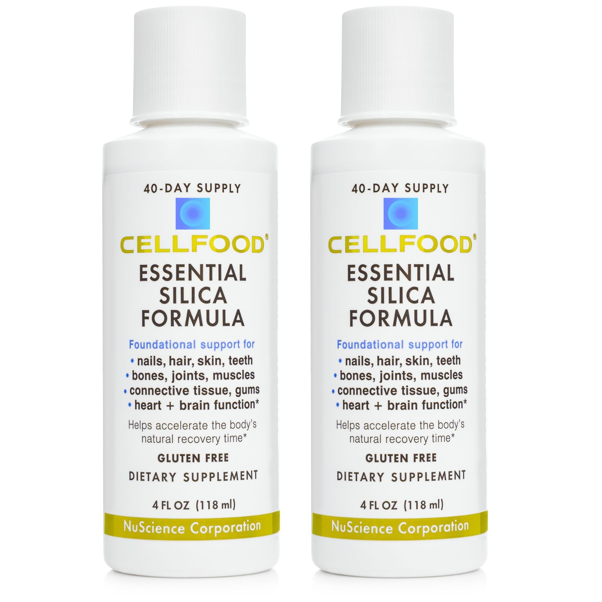 Cellfood Essential Silica Anti-Aging Formula, 4 fl oz, 2 Pack - Supports Healthy Bones, Joints, Hair, Skin, Nails, Teeth & Gums - Easy to Absorb - Gluten Free, Thiaminase Free, Non-GMO - 80-Day Supply