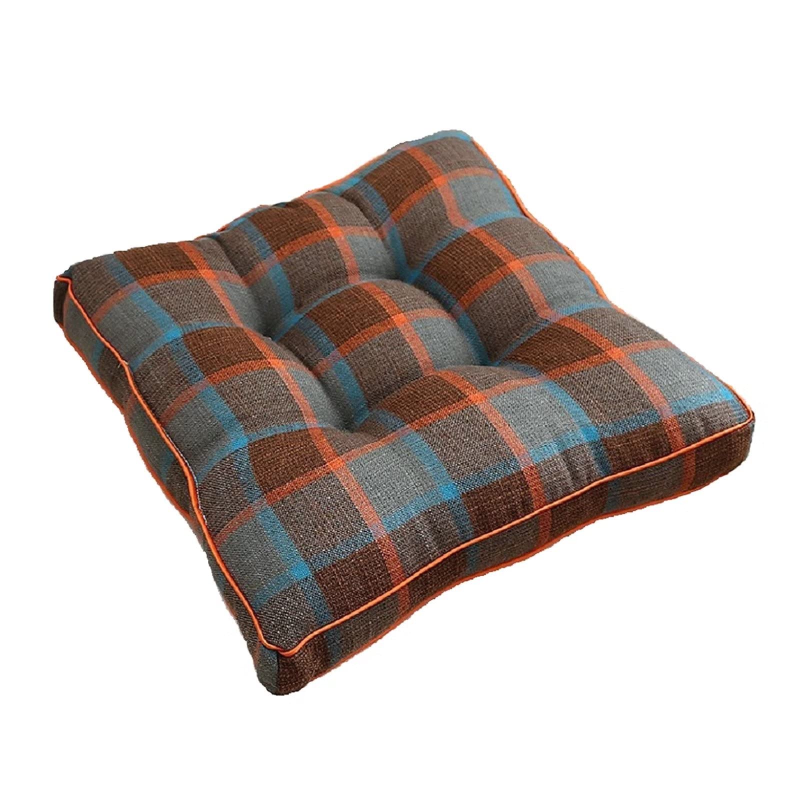 ZIBENE Square Seat Cushions for Kitchen Chairs, Kitchen Chair Cushions Set Of 2 Check, Dining Room Chair Pads 40x40, Classical Check Pattern Seat Pads Farmhouse Style, 8cm Extra Thick Brown