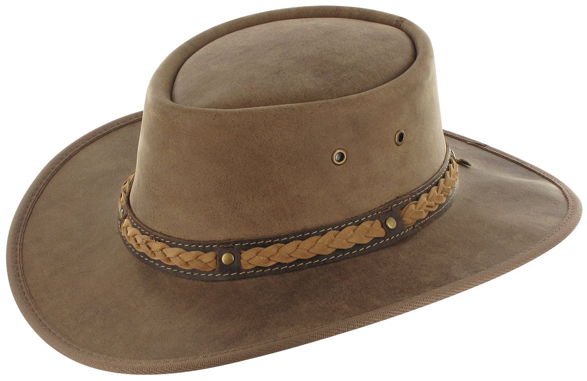 Barmah Sombrero de Piel Squashy Bronco Hombre - Made in Australia Trenzado Vacuno Outdoor con Banda Piel, Ribete Verano/Invierno Primavera Verano Otoño Invierno
