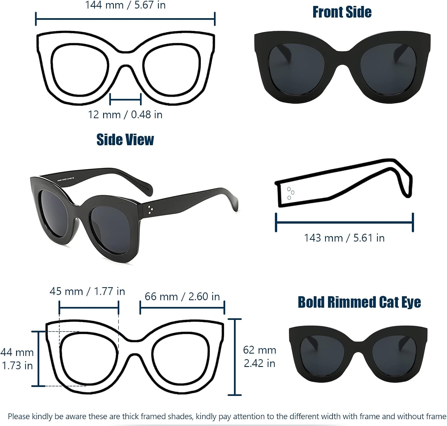 Freckles Mark Thick Fashion Butterfly Sunglasses for Women Trendy Round Cat Eye Sun Glasses - Image 5