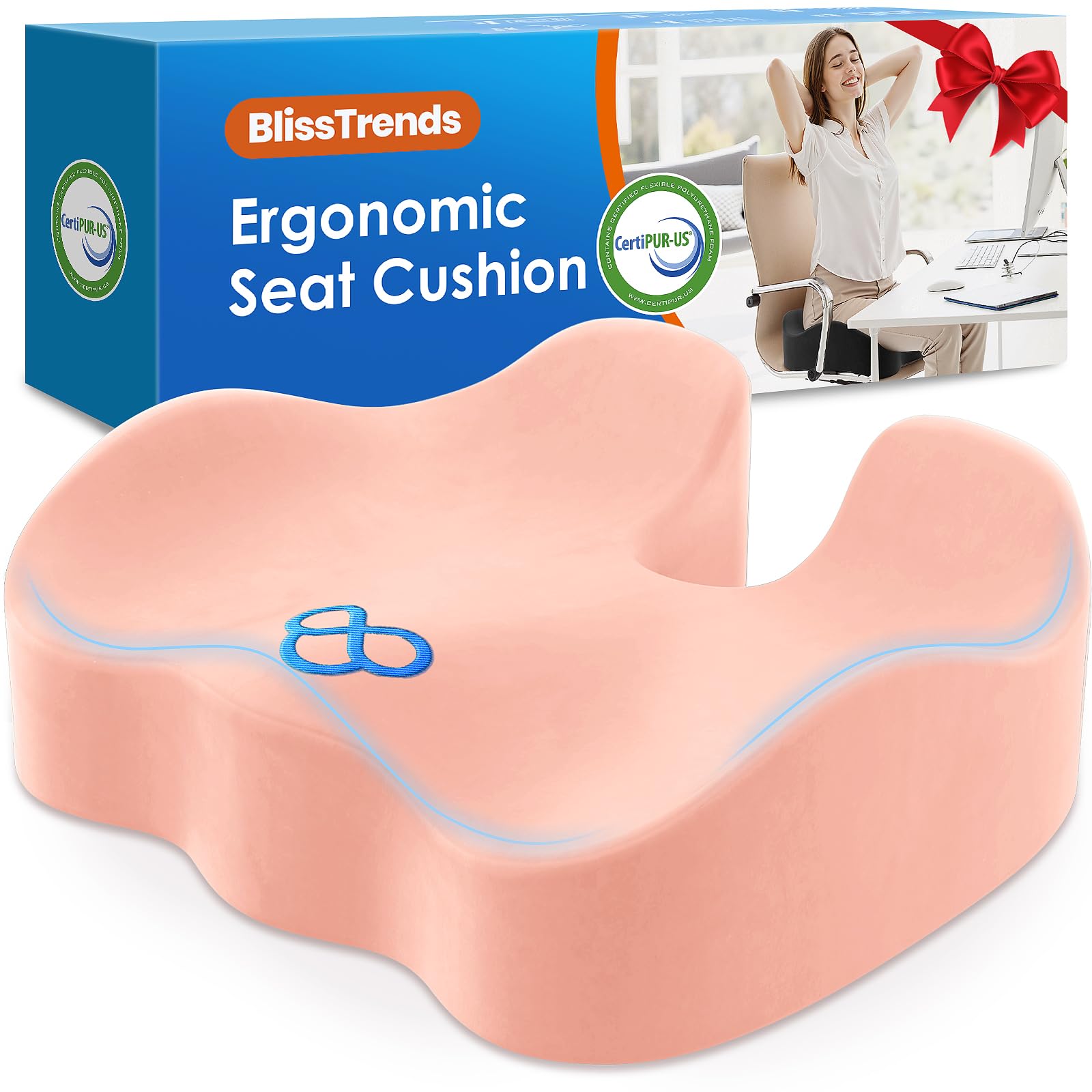 BlissTrends Seat Cushion,Thick Memory Foam Cushions for Office Chair, Car Seat, Airplane, Relieving Pressure Tailbone Sciatica Back Pain for Long Sitting Office Workers, Car Drivers 4.7in Thick Pink Pink Large