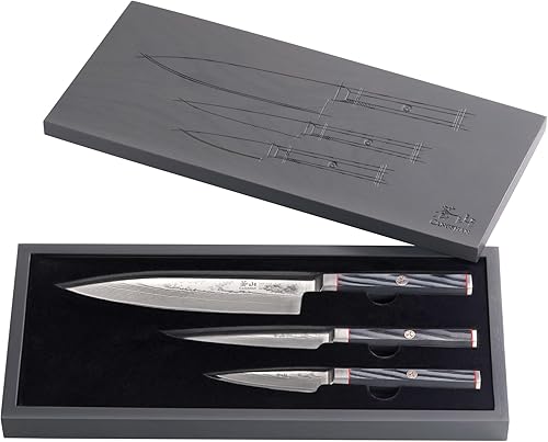 Miniatura 2 de Cangshan YARI Series X-7 Juego de cuchillos de acero de Damasco con caja de madera de fresno (3 piezas)