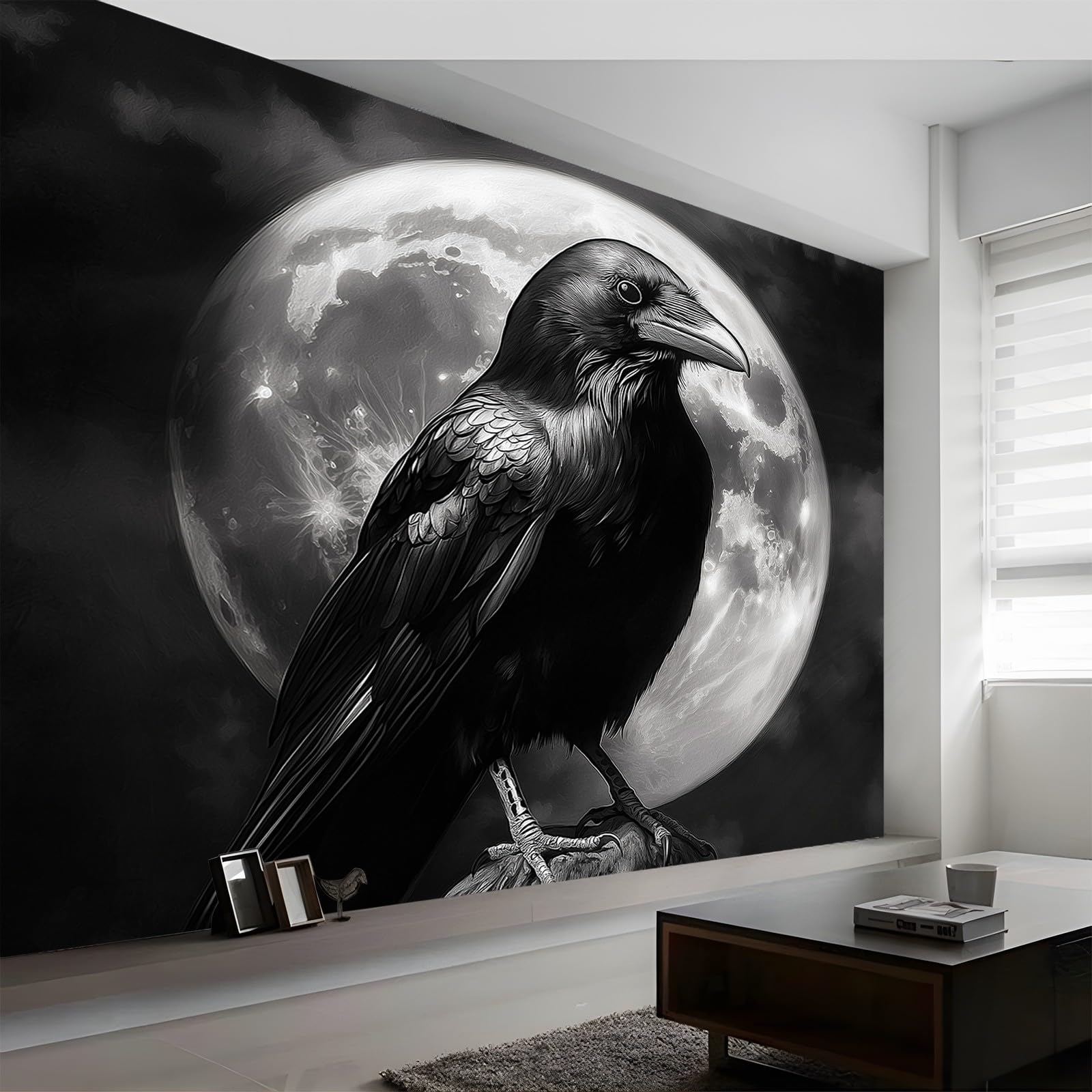 Panoramiczna tapeta ombre gotycki styl ptaki czarny szary 200 x 140 cm (szer. x wys.), gigantyczny plakat ścienny 3D nowoczesna tapeta dekoracja ścienna salon sypialnia sypialnia sypialnia biuro