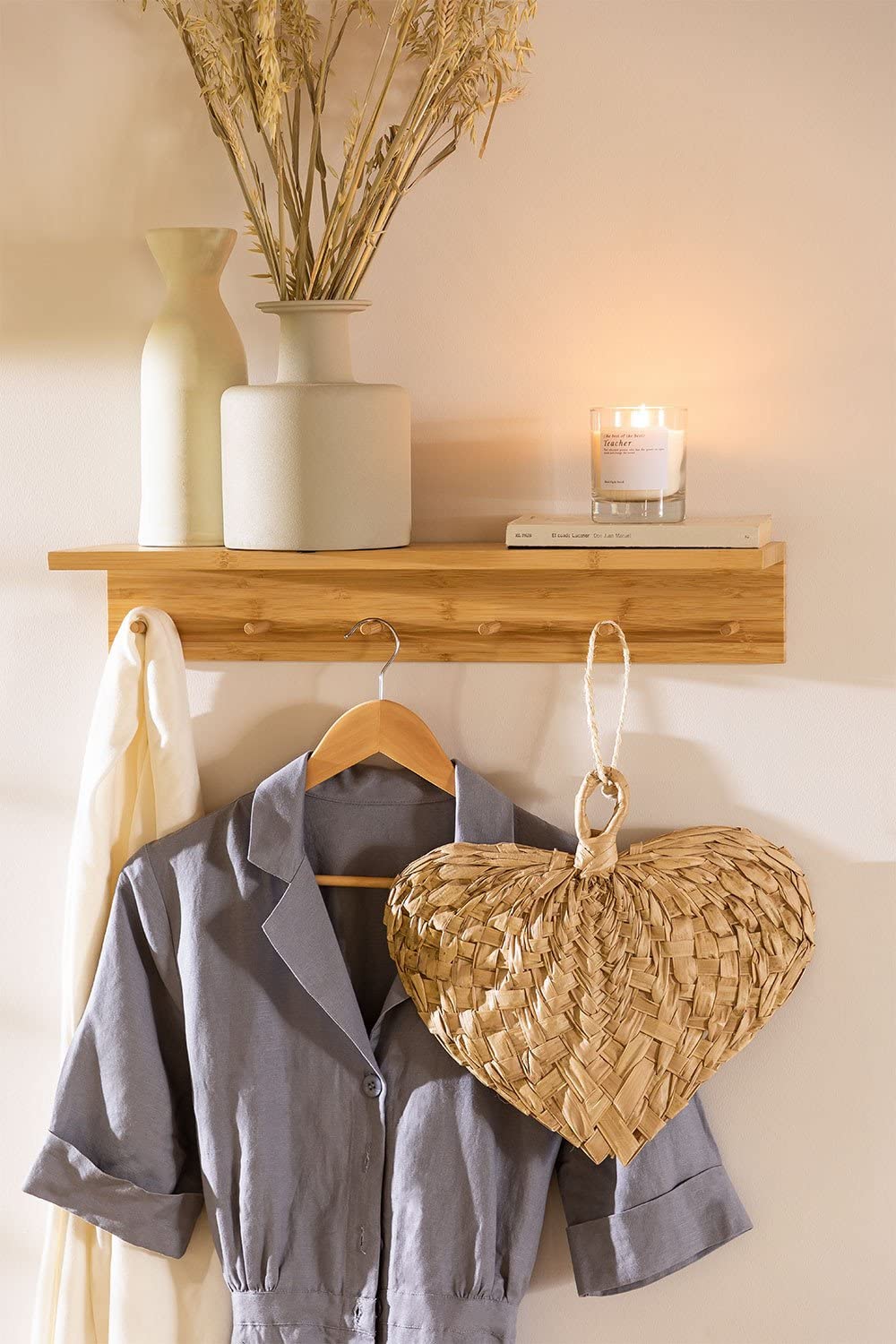 SKLUM Porte-Manteau Mural avec étagère en Bambou Gari