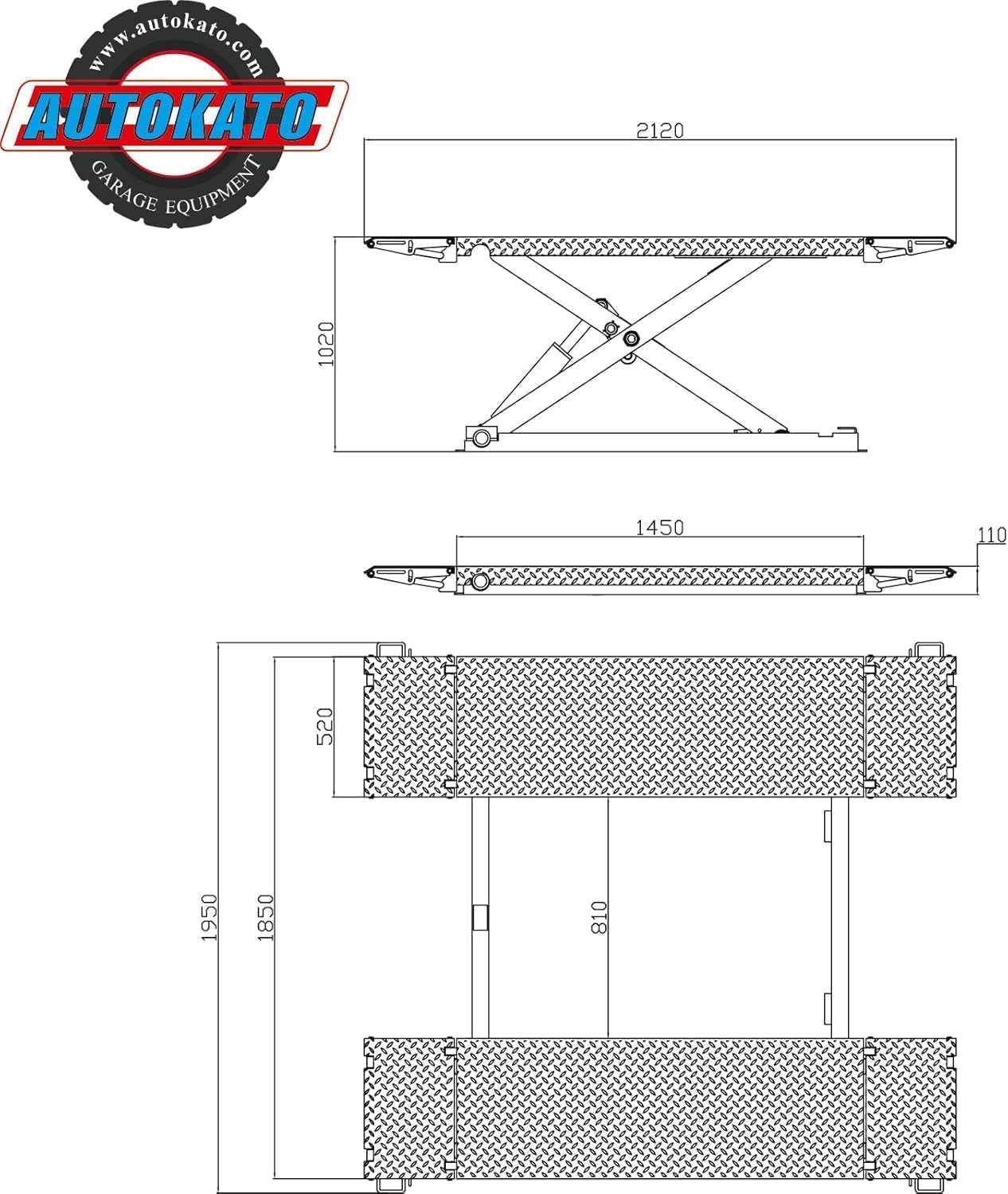 KATOOL Portable Car Lift Mid Rise Scissor Lift 110V Electric Power Mid-Rise Car Lift Max. Lifting Height 41.25" Hydraulic Vehicle Lift