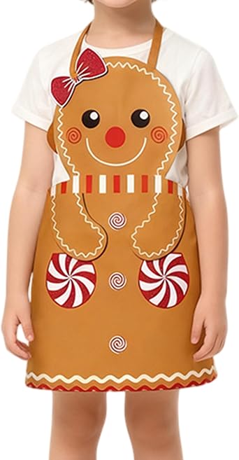 Kids Gingerbread Man Costume, Flannel Christmas Apron, Cute Cookie Costume for Boys Girls, Holiday Party Dress Up, Xmas Apron, Gingerbread